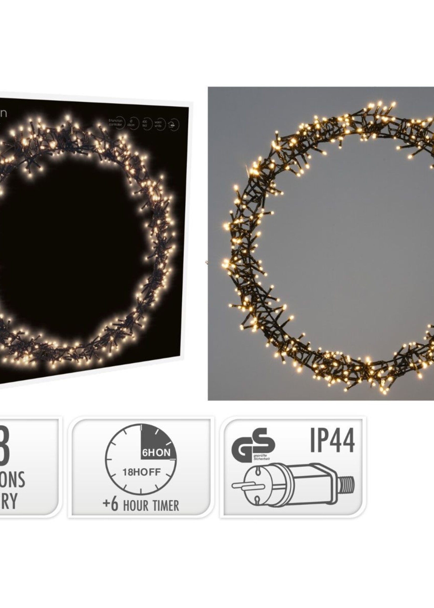 Ceruzo Kerstring met verlichting - 400 LED - Ø48 cm - warm wit - 8 Lichtfuncties - voor binnen en buiten