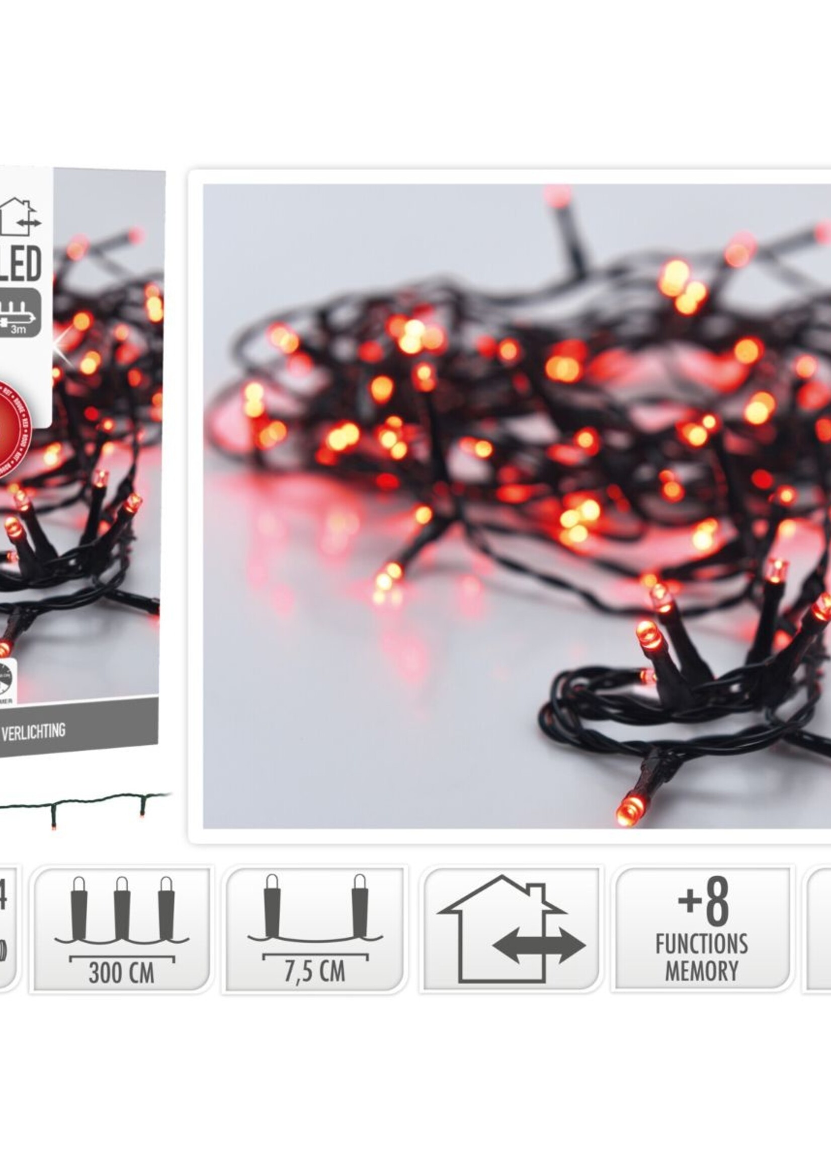 Kerstverlichting 40 led- 3m - rood - Timer - Lichtfuncties - Geheugen - Buiten