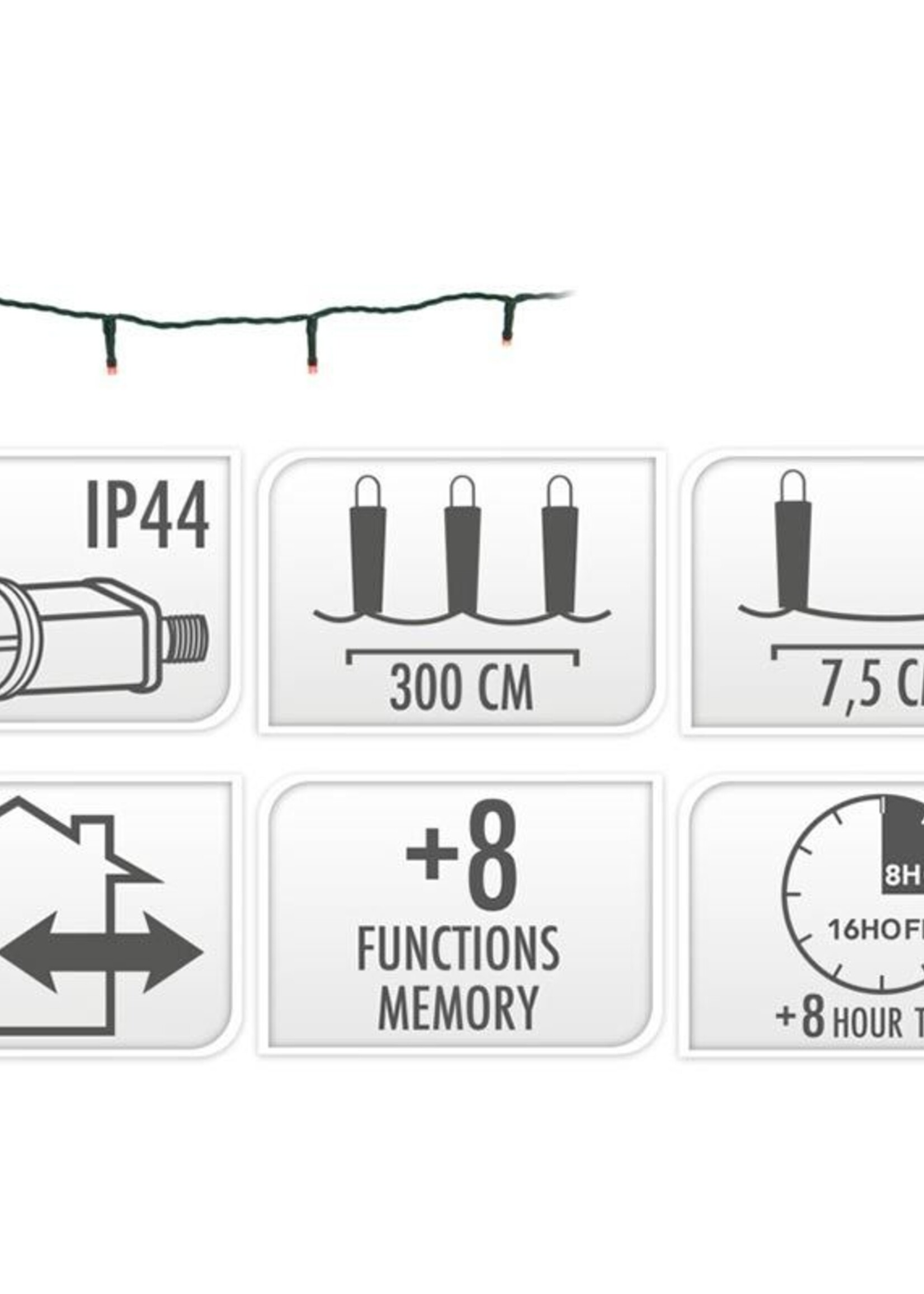 Kerstverlichting 40 led- 3m - rood - Timer - Lichtfuncties - Geheugen - Buiten