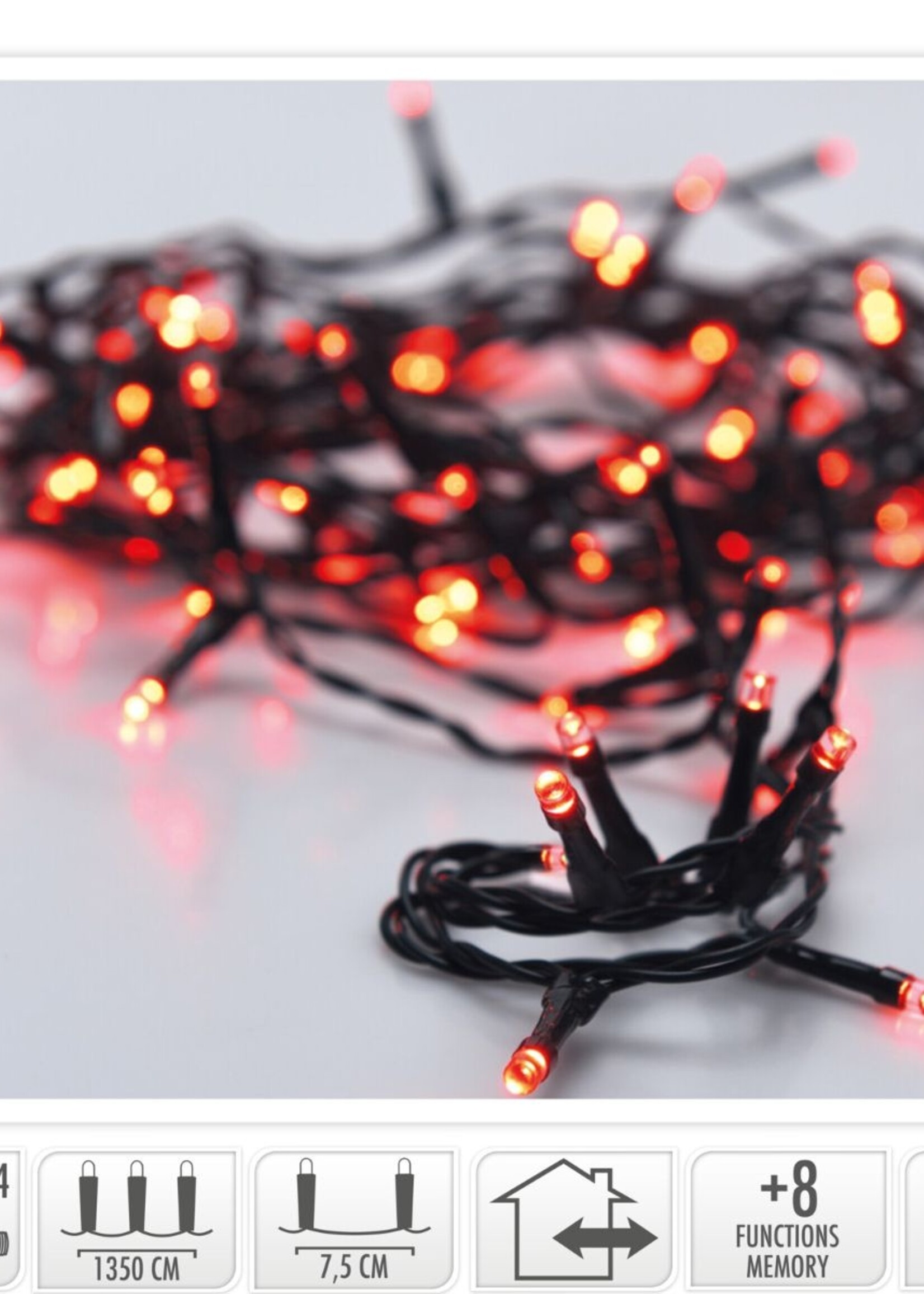 Kerstverlichting 180 led- 13.5m - rood - Timer - Lichtfuncties - Geheugen - Buiten