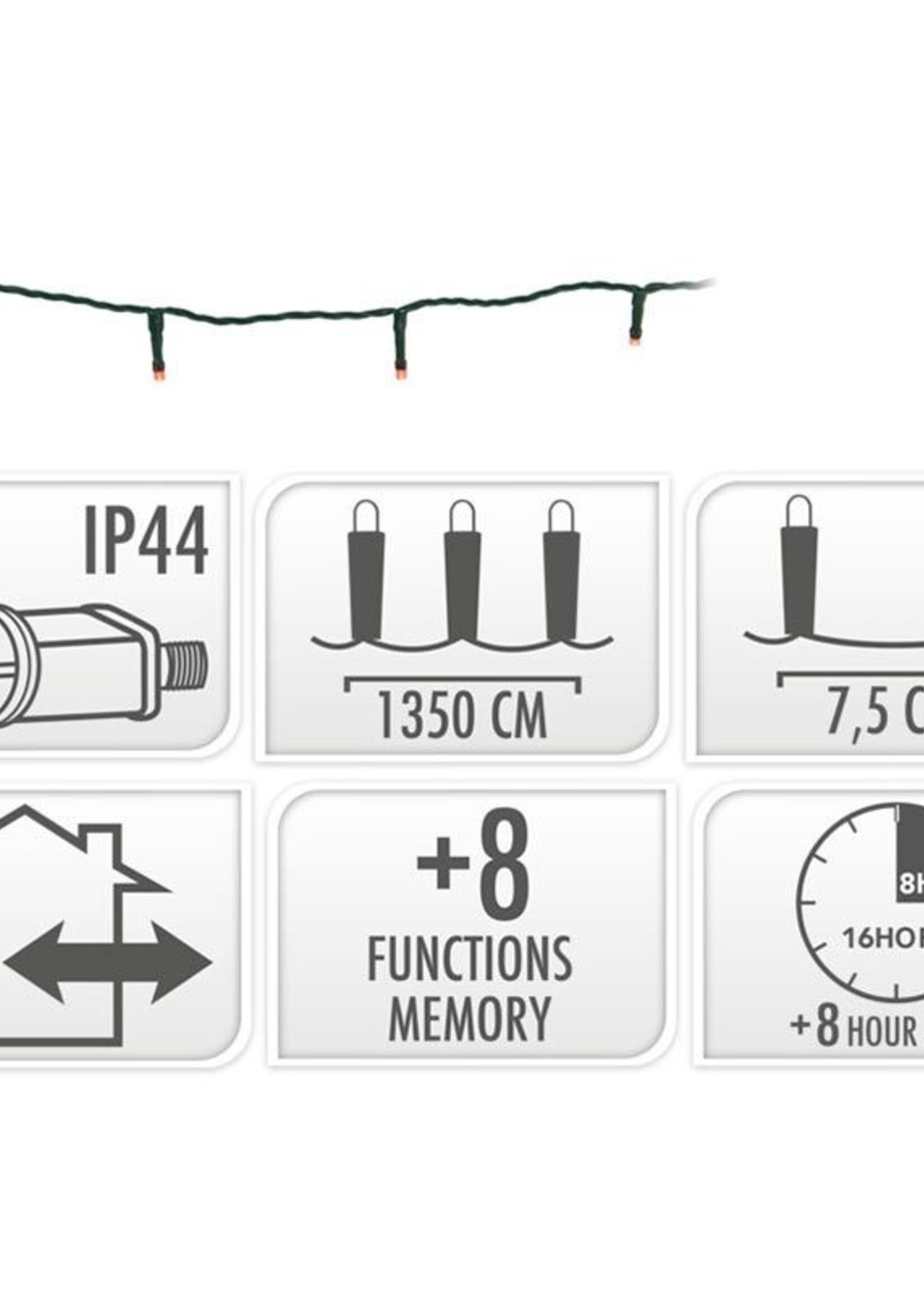 Kerstverlichting 180 led- 13.5m - rood - Timer - Lichtfuncties - Geheugen - Buiten