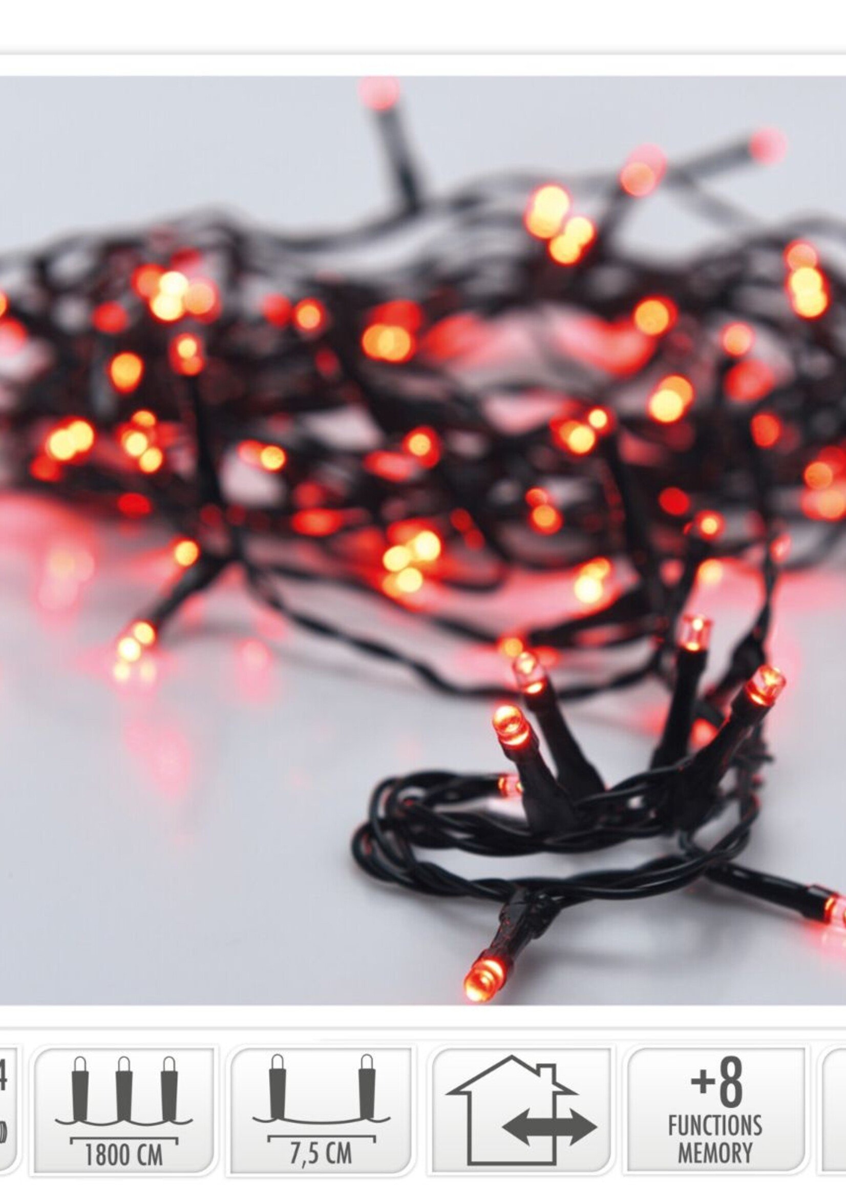 Kerstverlichting 240 led- 18m - rood - Timer - Lichtfuncties - Geheugen - Buiten
