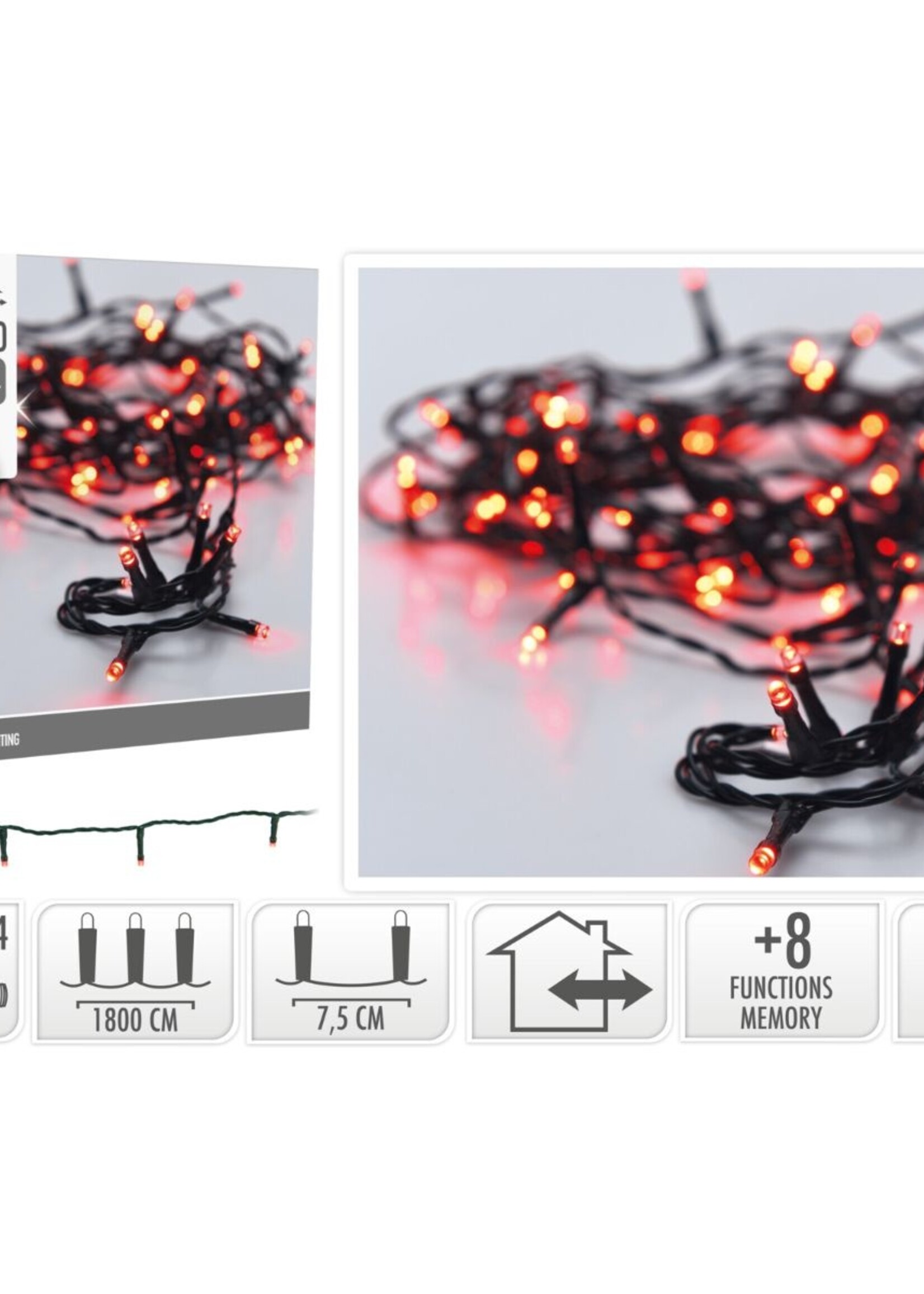 Kerstverlichting 240 led- 18m - rood - Timer - Lichtfuncties - Geheugen - Buiten