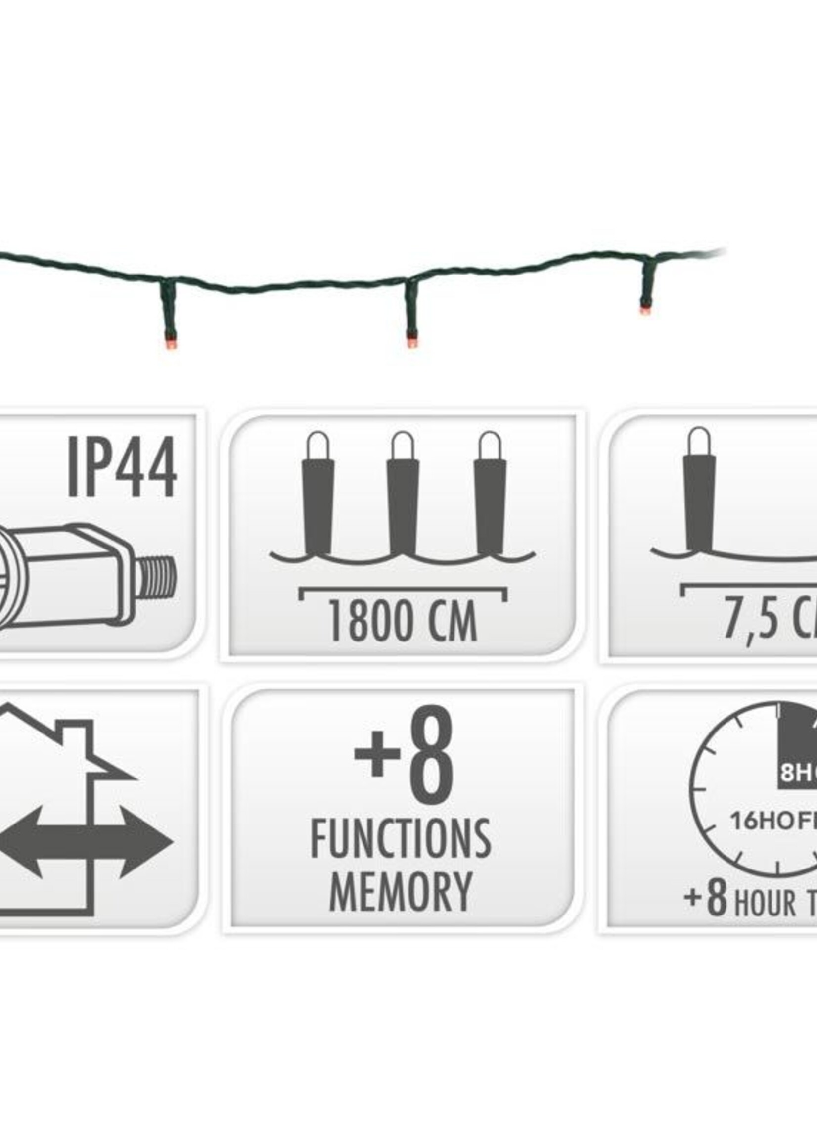 Kerstverlichting 240 led- 18m - rood - Timer - Lichtfuncties - Geheugen - Buiten