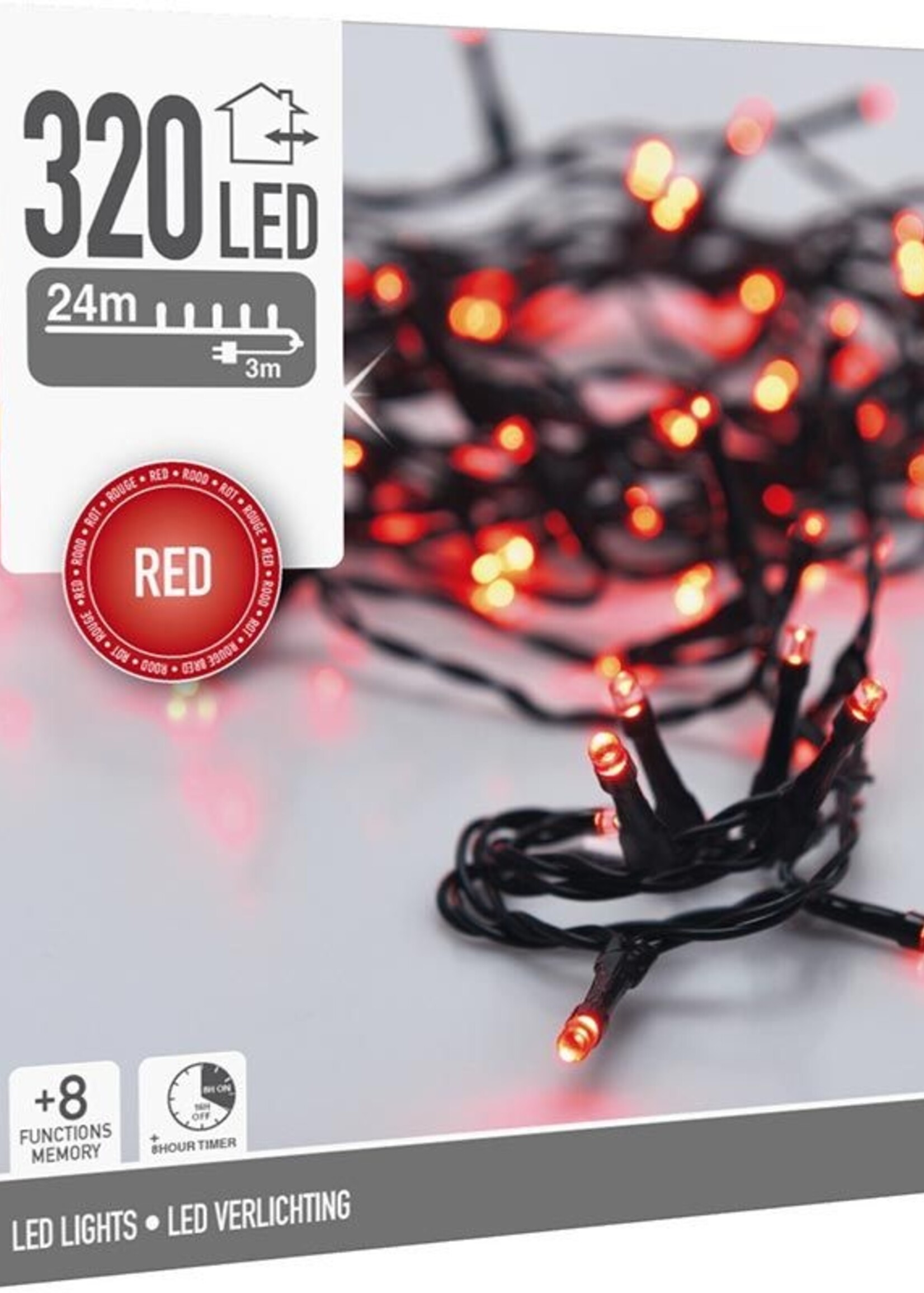 Kerstverlichting 320 led- 24m - rood - Timer - Lichtfuncties - Geheugen - Buiten