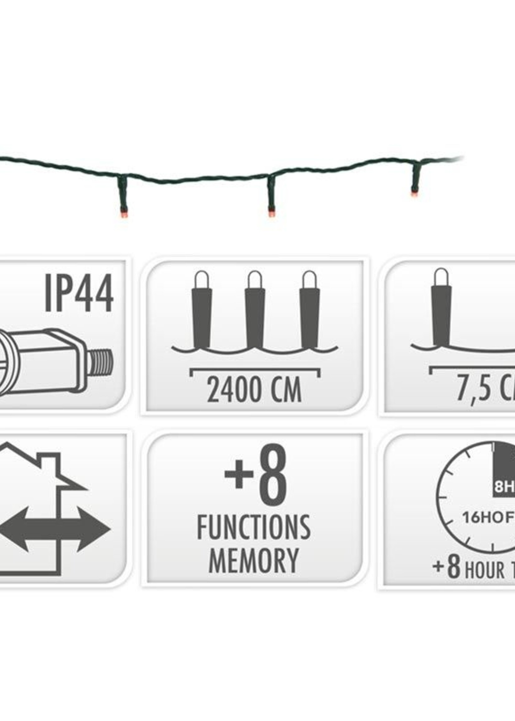 Kerstverlichting 320 led- 24m - rood - Timer - Lichtfuncties - Geheugen - Buiten