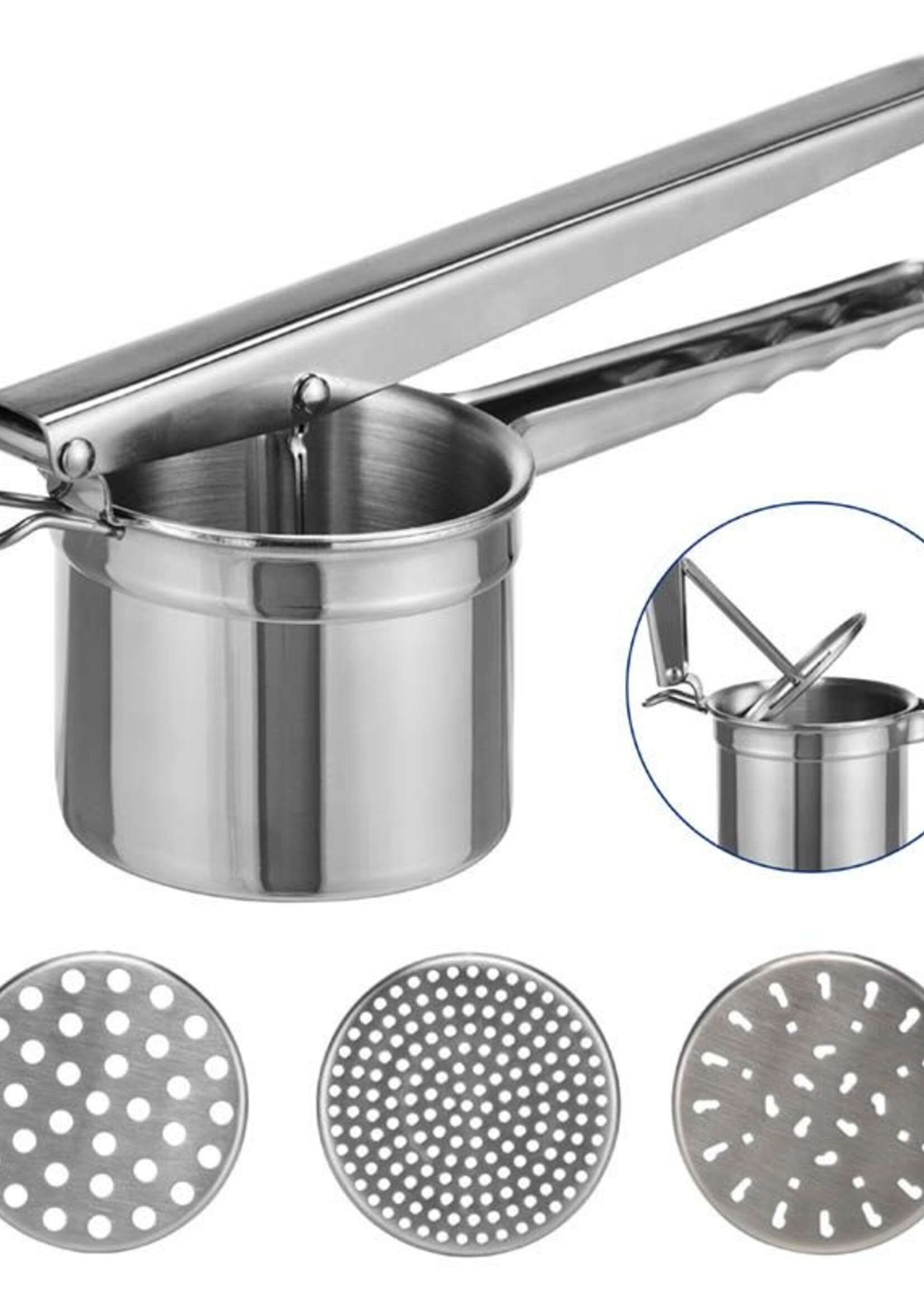 Ceruzo Pureestamper - Aardappelpers - RVS - met 3 losse schijven