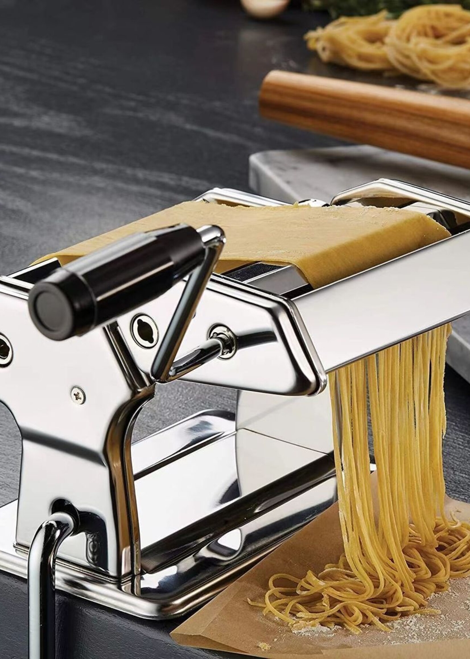 Ceruzo Pastamachine RVS - Spaghetti Machine -  met Tafelgreep