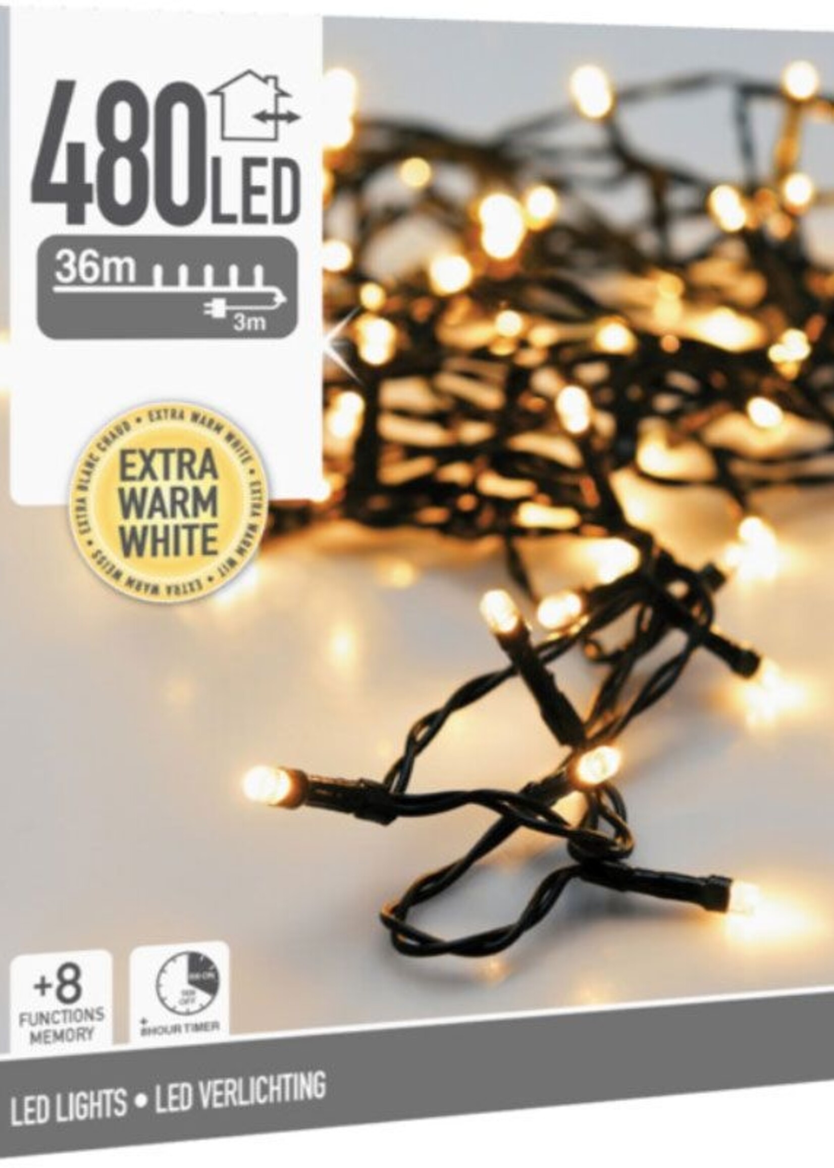 Kerstverlichting 480 led- 36m - extra warm wit - Timer - Lichtfuncties - Geheugen - Buiten