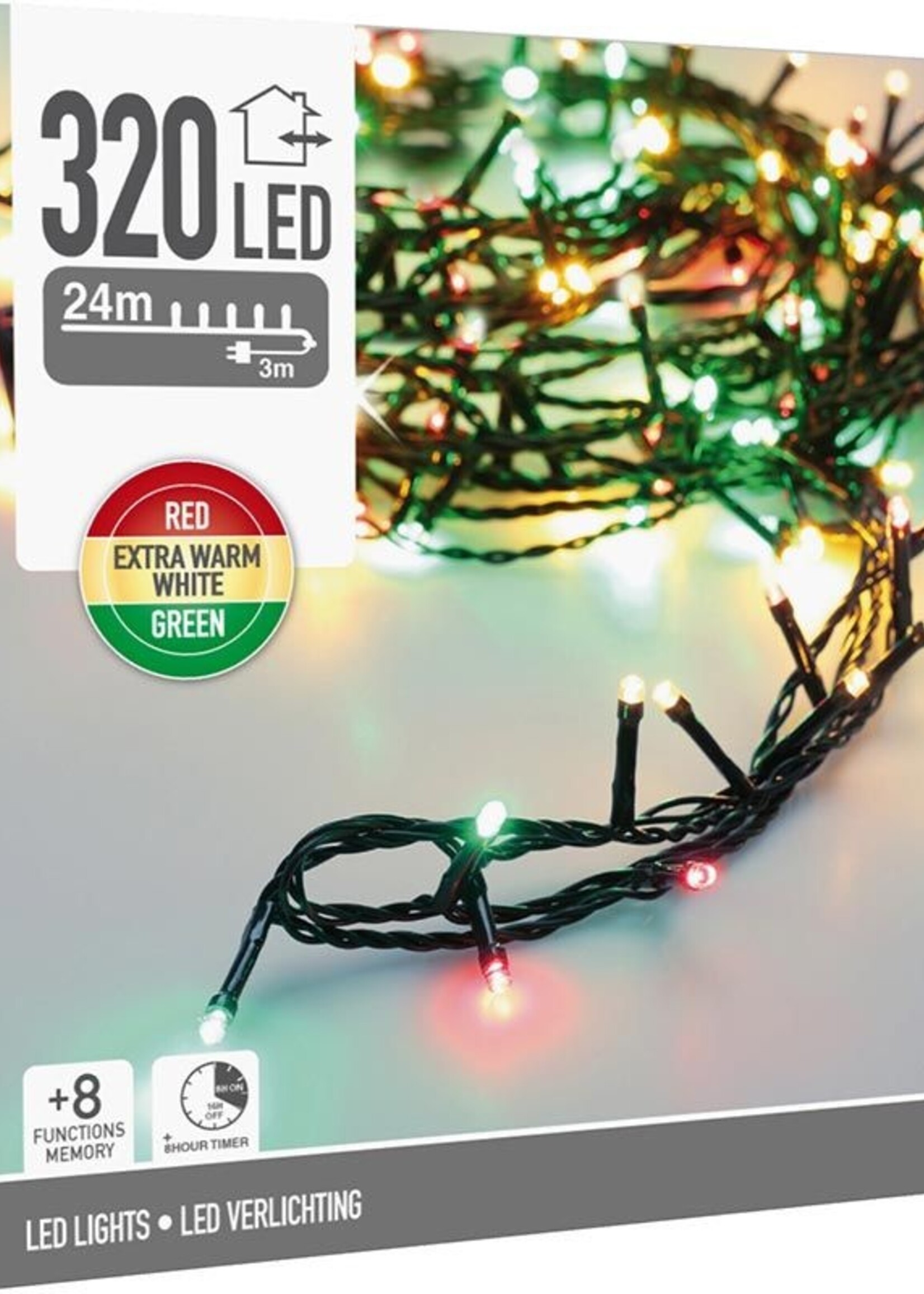 Kerstverlichting 320 led- 24m - three tone traditional - Timer - Lichtfuncties - Geheugen - Buiten