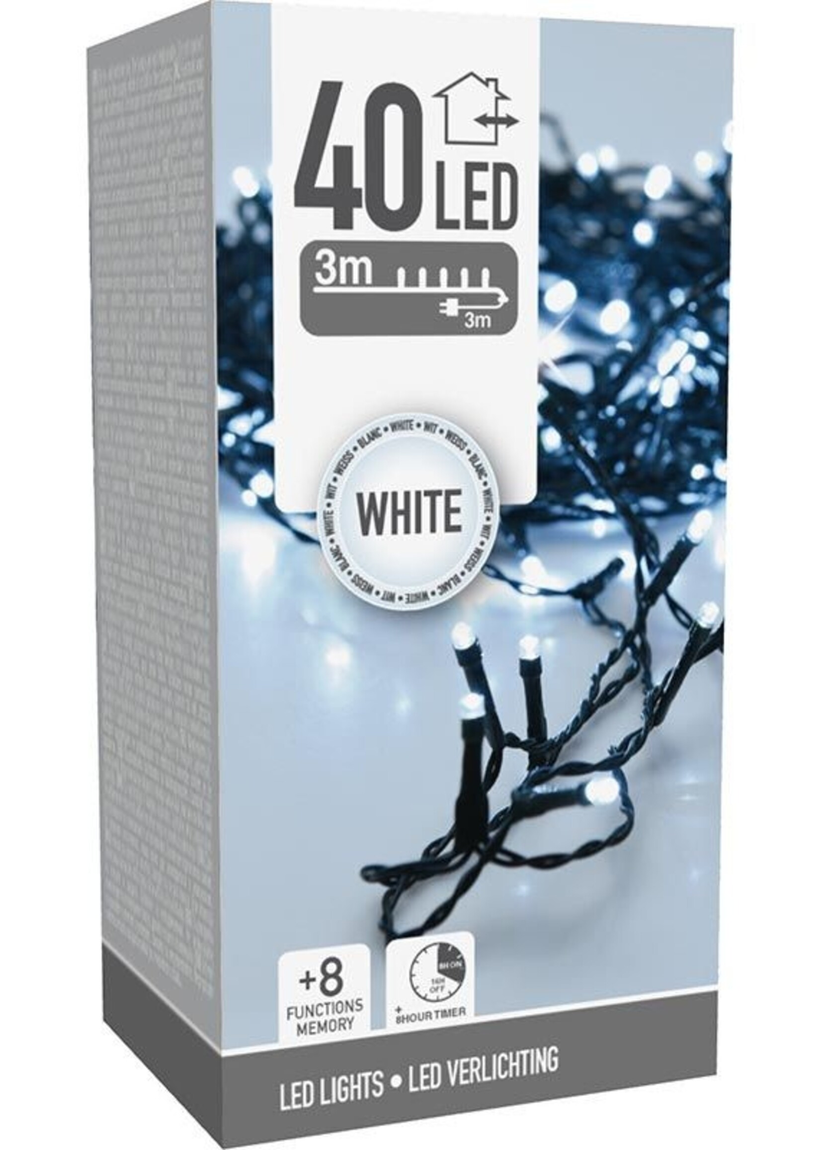 Kerstverlichting 40 led- 3m - wit - Timer - Lichtfuncties - Geheugen - Buiten