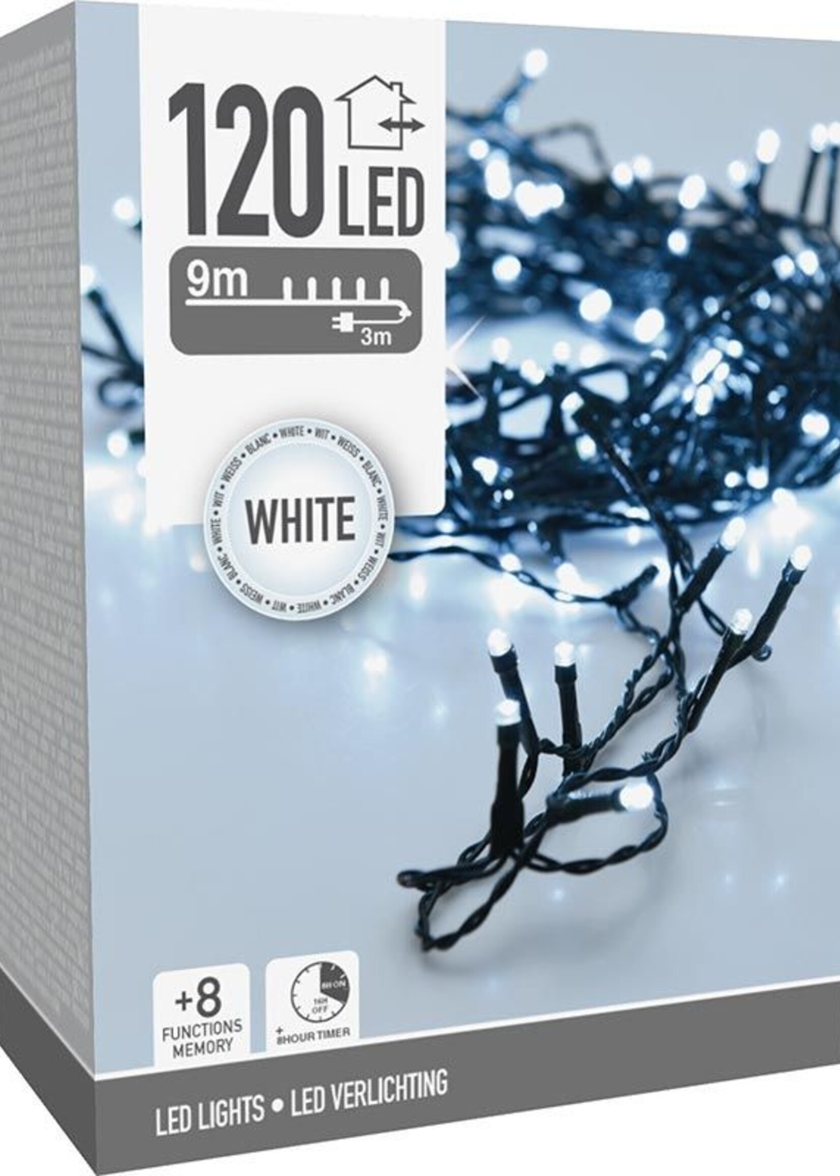 Kerstverlichting 120 led- 9m - wit - Timer - Lichtfuncties - Geheugen - Buiten