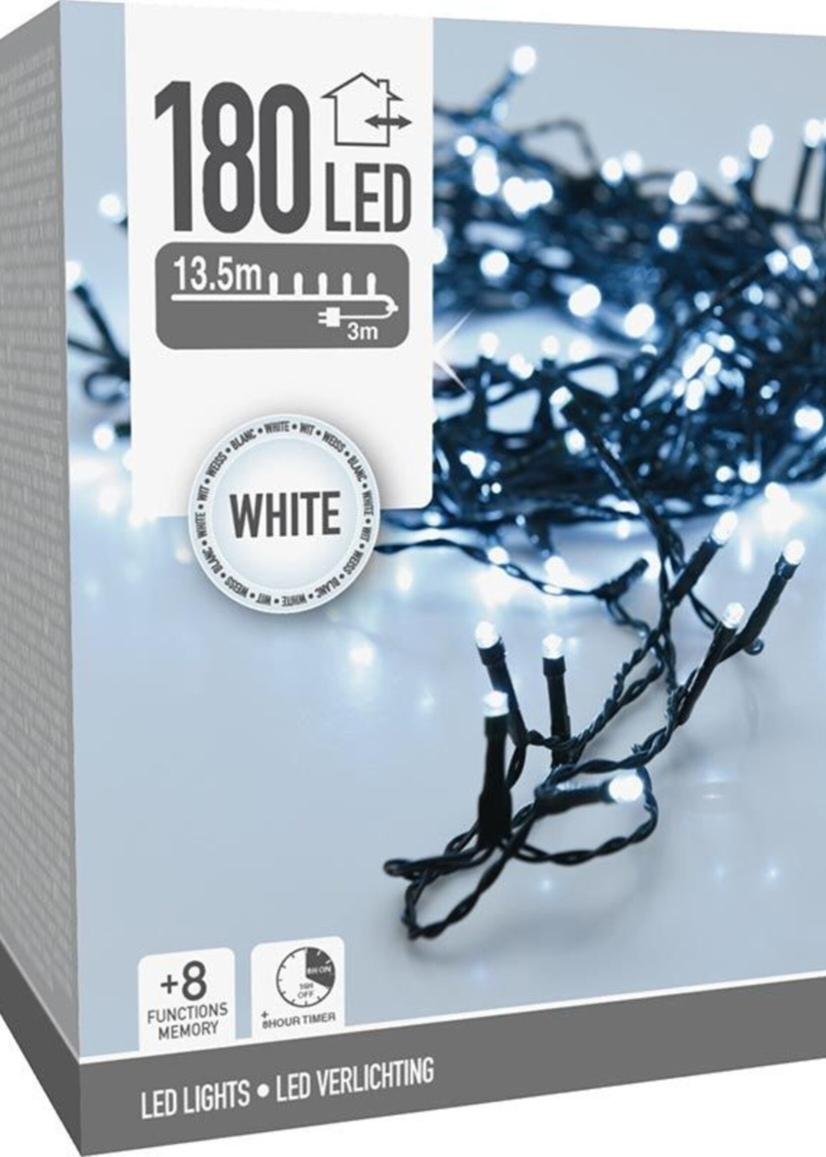 Kerstverlichting 180 led- 13.5m - wit - Timer - Lichtfuncties - Geheugen - Buiten