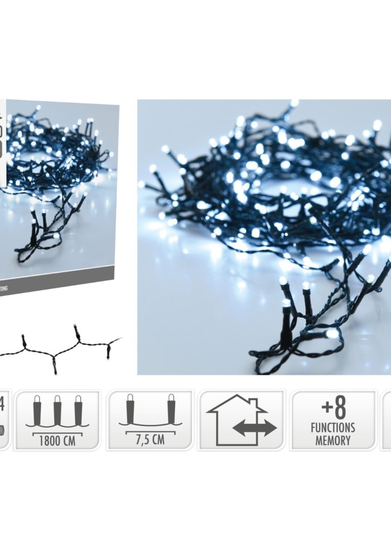 Kerstverlichting 240 led- 18m - wit - Timer - Lichtfuncties - Geheugen - Buiten