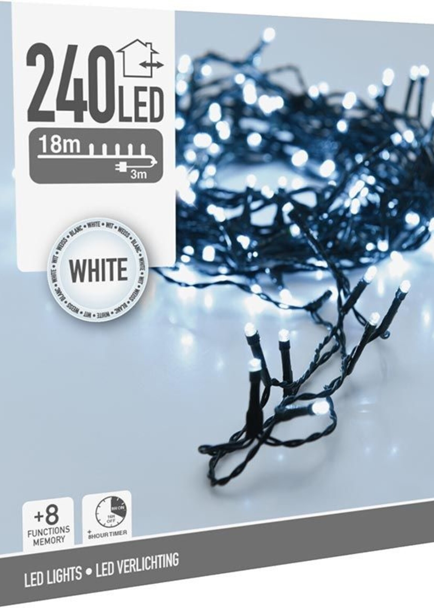 Kerstverlichting 240 led- 18m - wit - Timer - Lichtfuncties - Geheugen - Buiten
