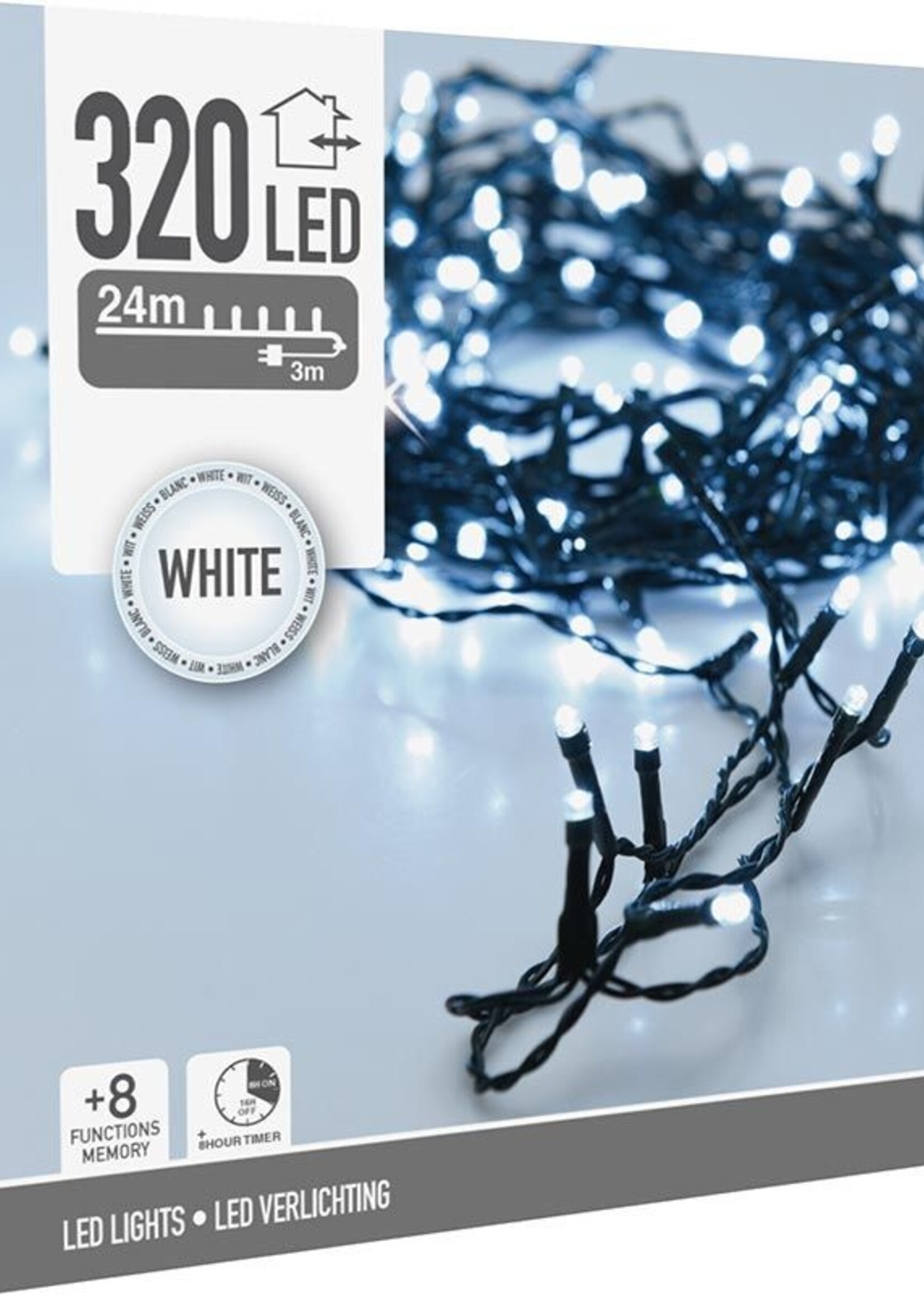 Kerstverlichting 320 led- 24m - wit - Timer - Lichtfuncties - Geheugen - Buiten