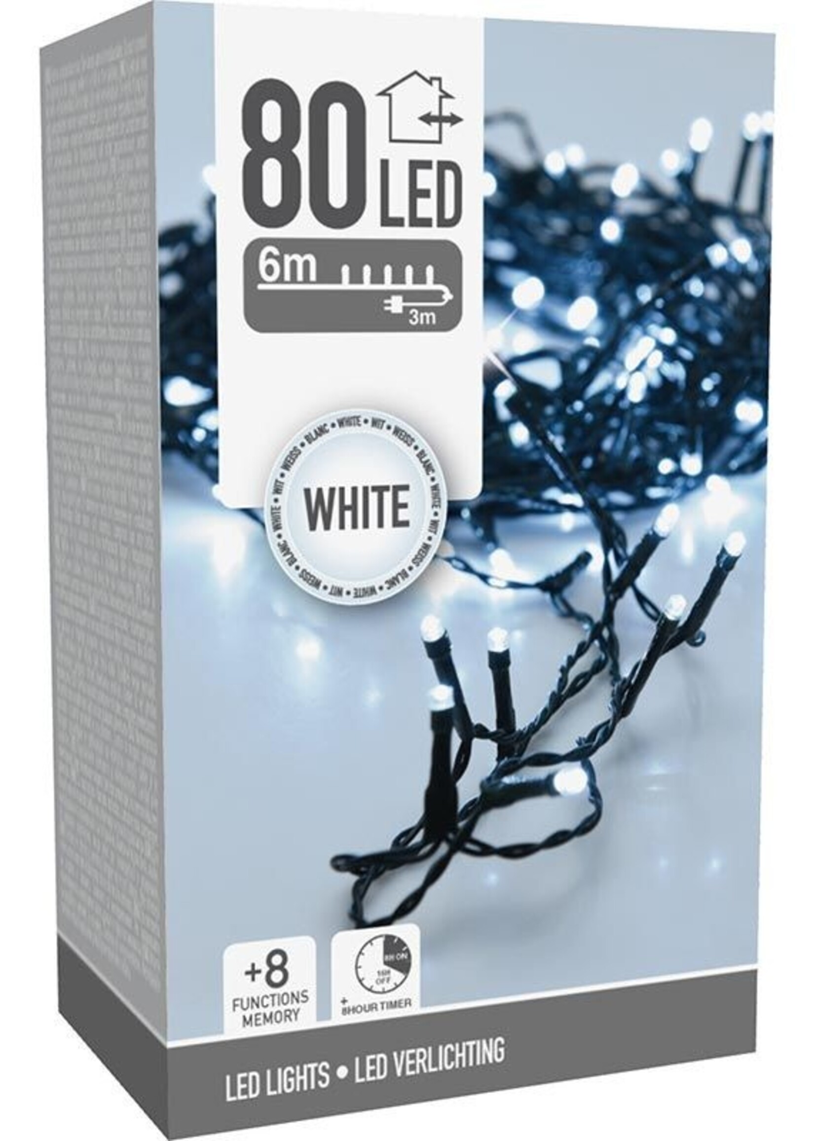 Kerstverlichting 80 led- 6m - wit - Timer - Lichtfuncties - Geheugen - Buiten