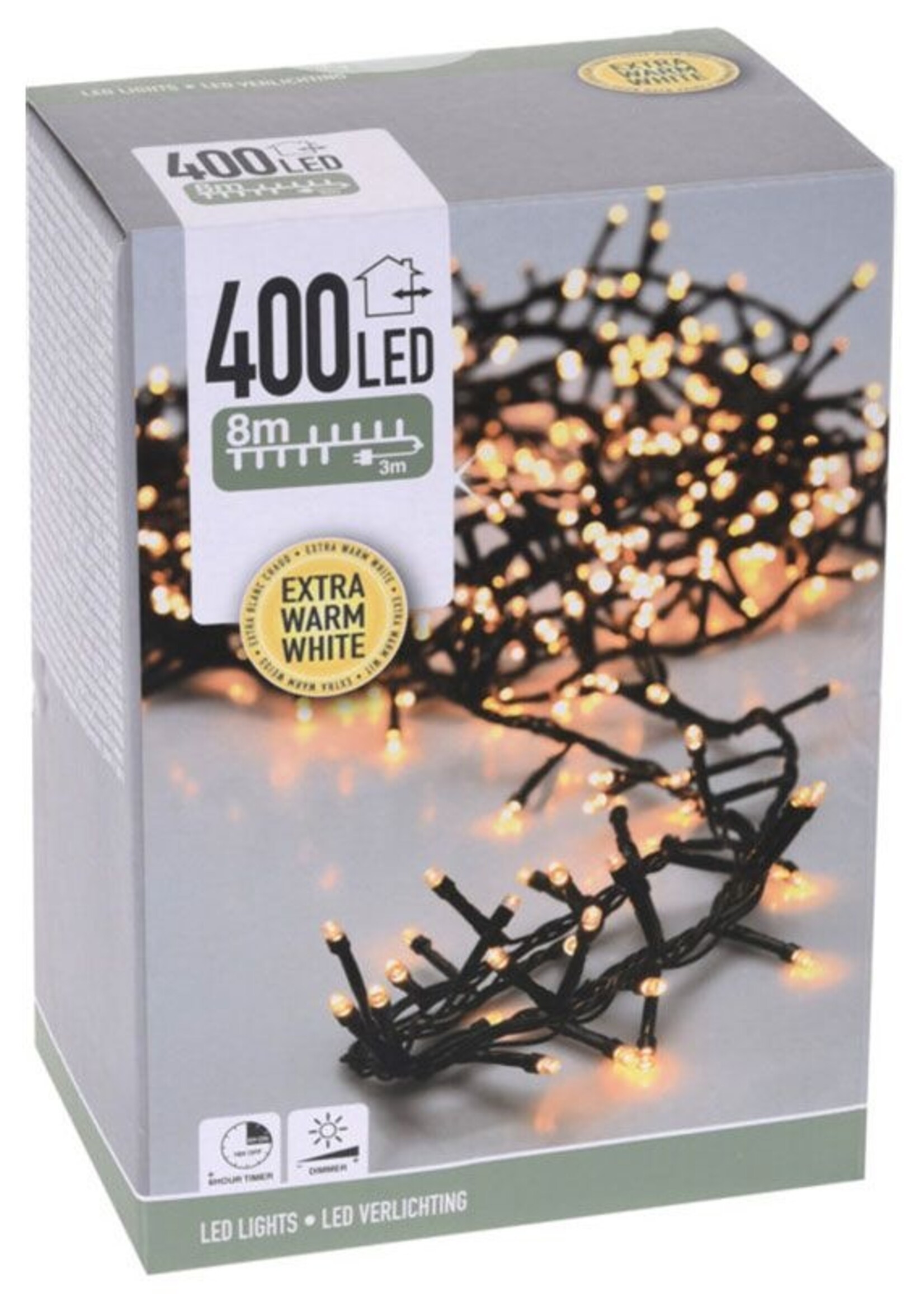 Micro Cluster 400 LED - 8m - met timer en dimmer - extra warm wit