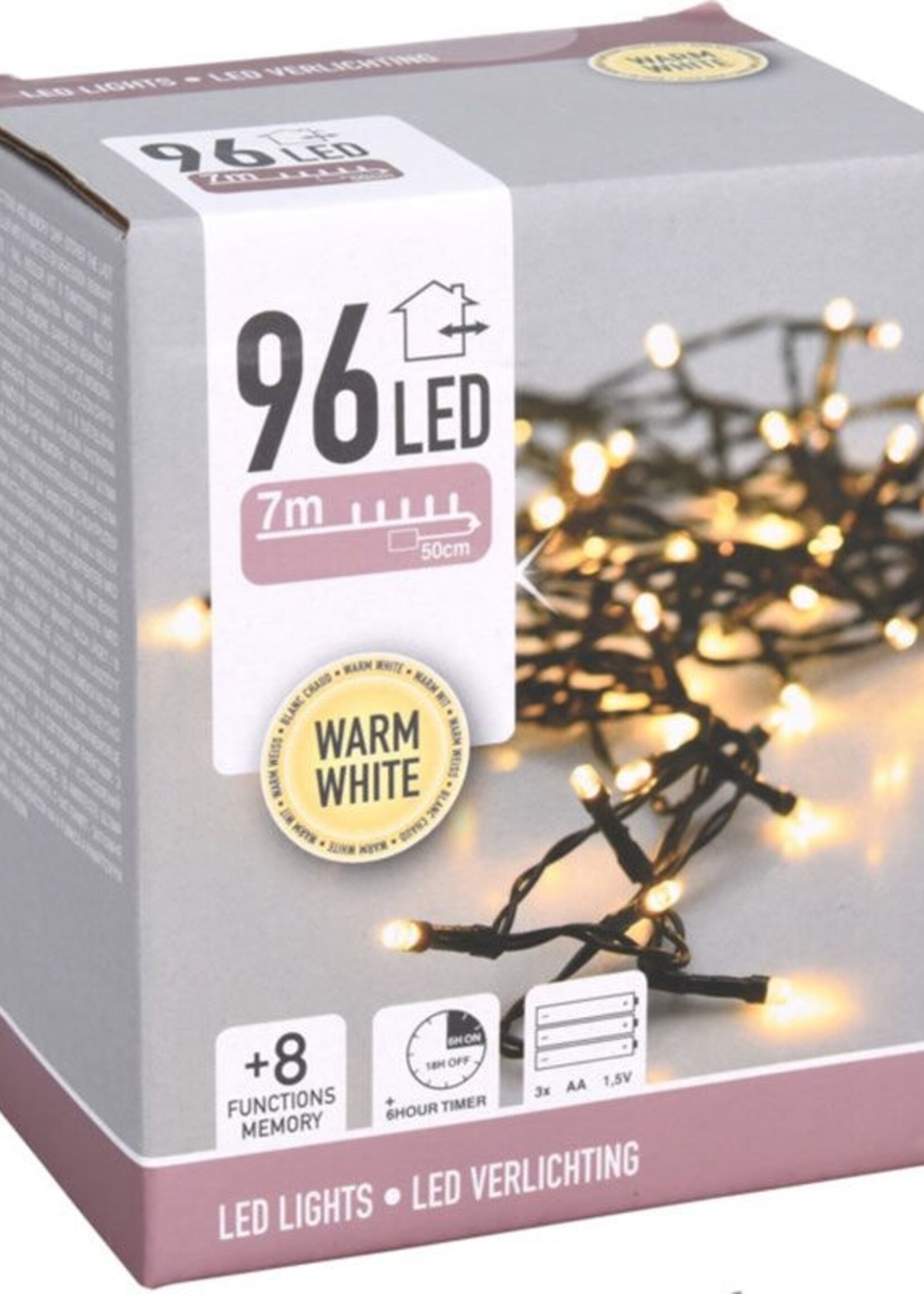 LED-verlichting 96 LED's - warm wit - op batterij - met timer en geheugen