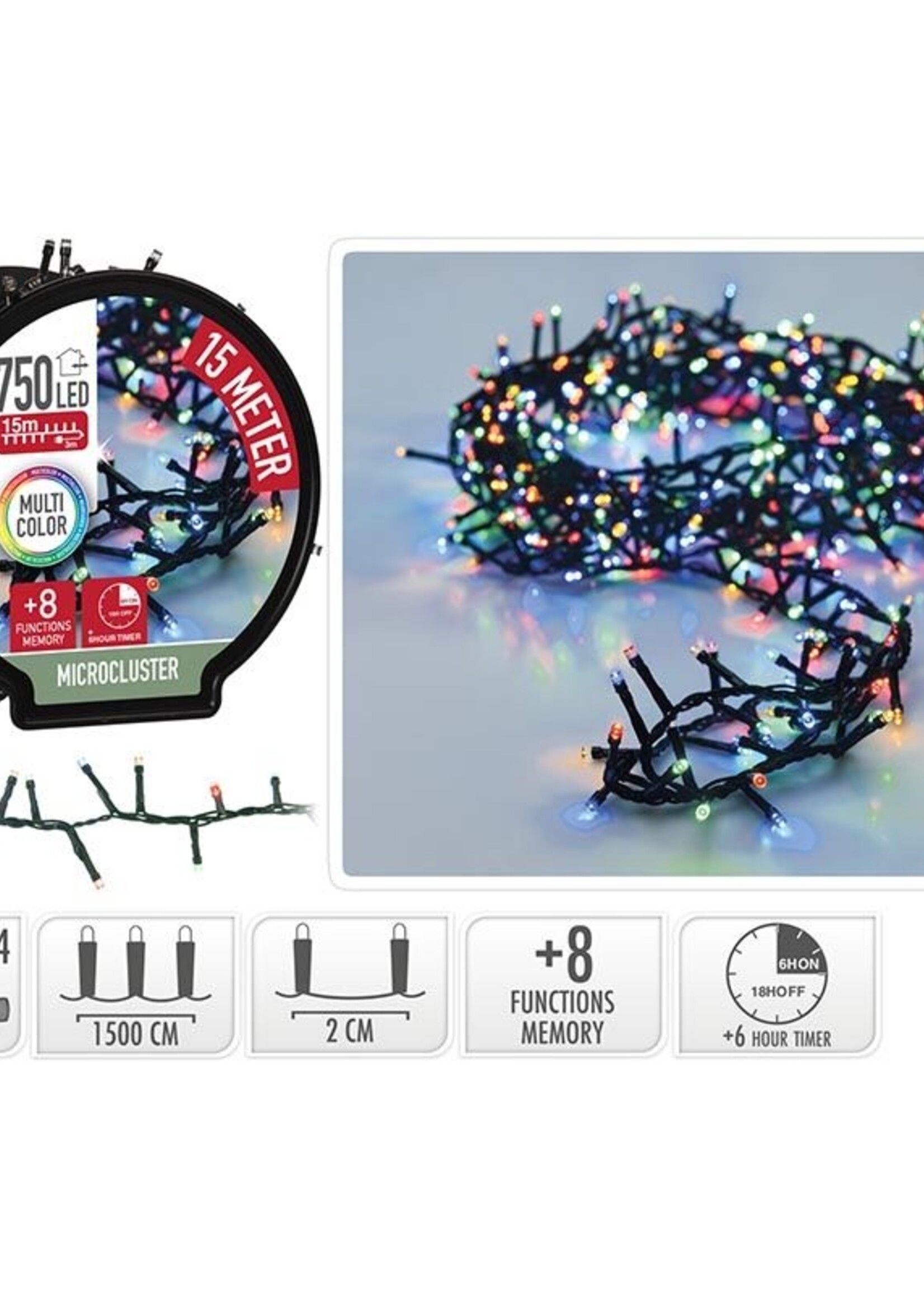 Micro Cluster met Haspel - 750 LED - 15 meter - met timer - multicolor
