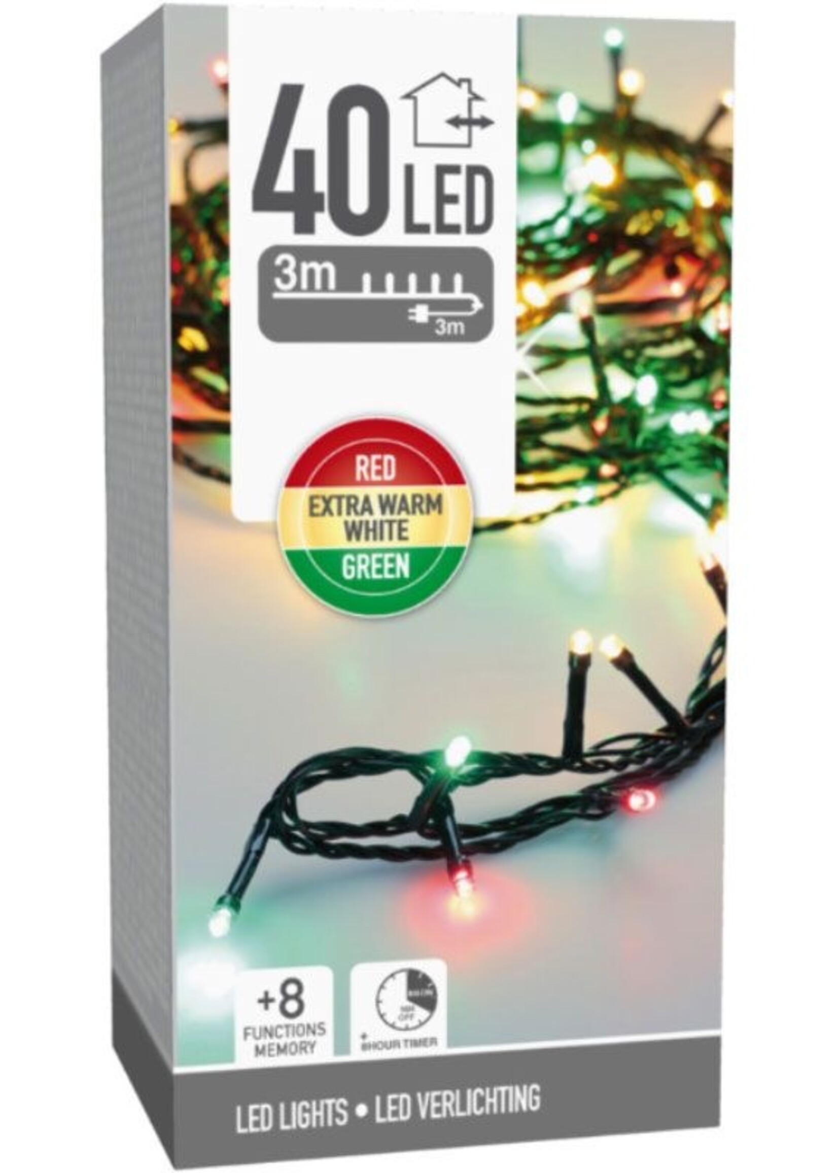 Kerstverlichting 40 led- 3m - three tone traditional - Timer - Lichtfuncties - Geheugen - Buiten