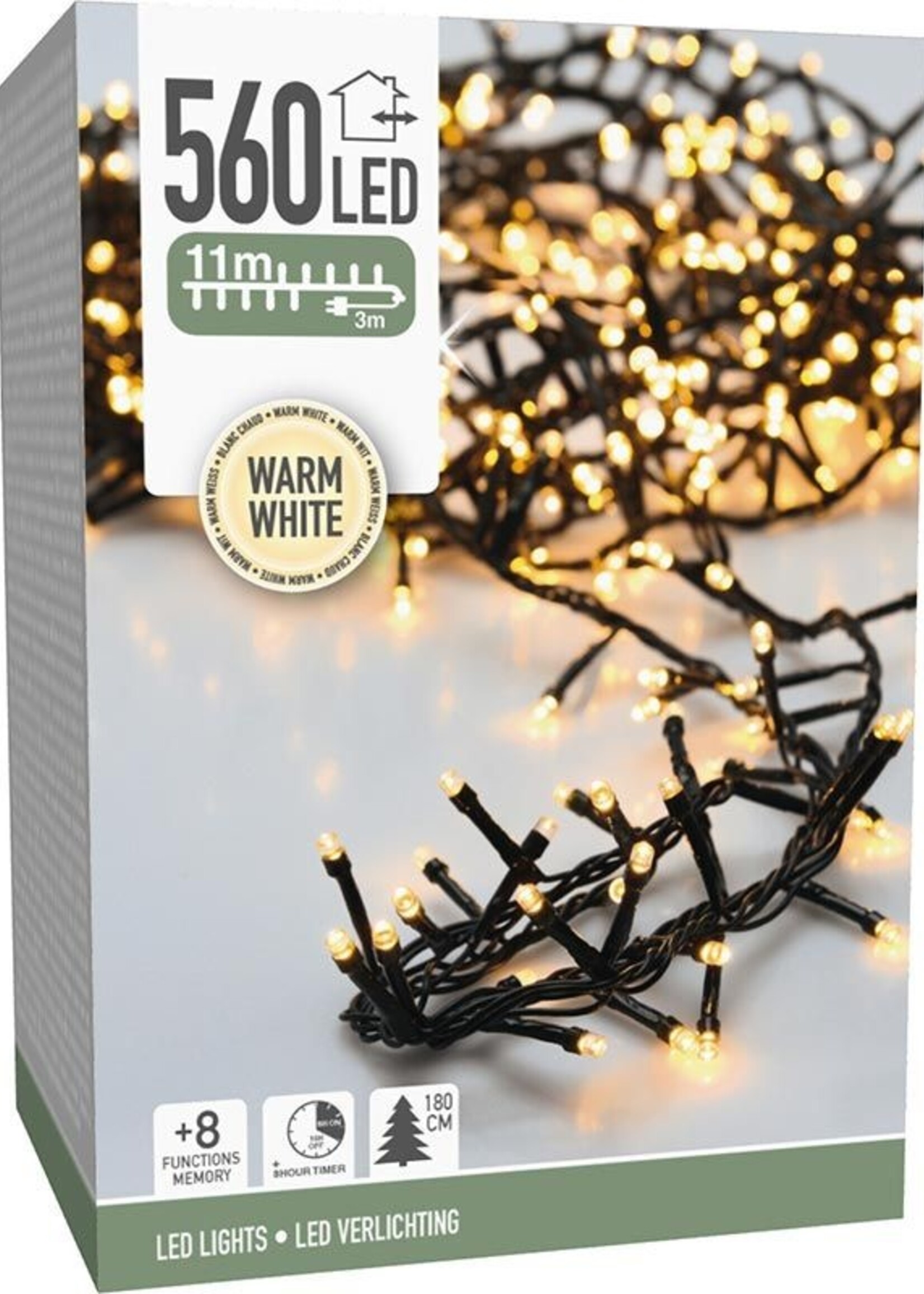 Microcluster - 560 led - 11m - warm wit - Timer - Lichtfuncties - Geheugen - Buiten