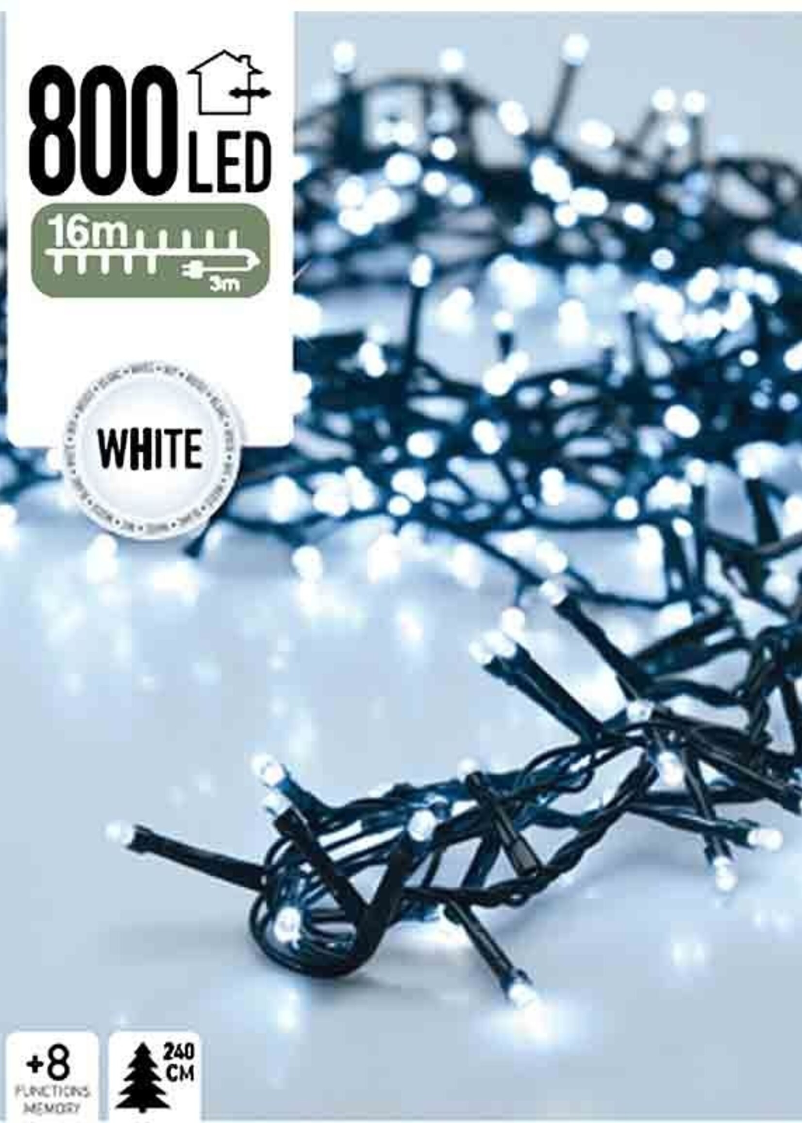 Micro Cluster 800 LED's  - 16 meter - wit - 8 functies + geheugen