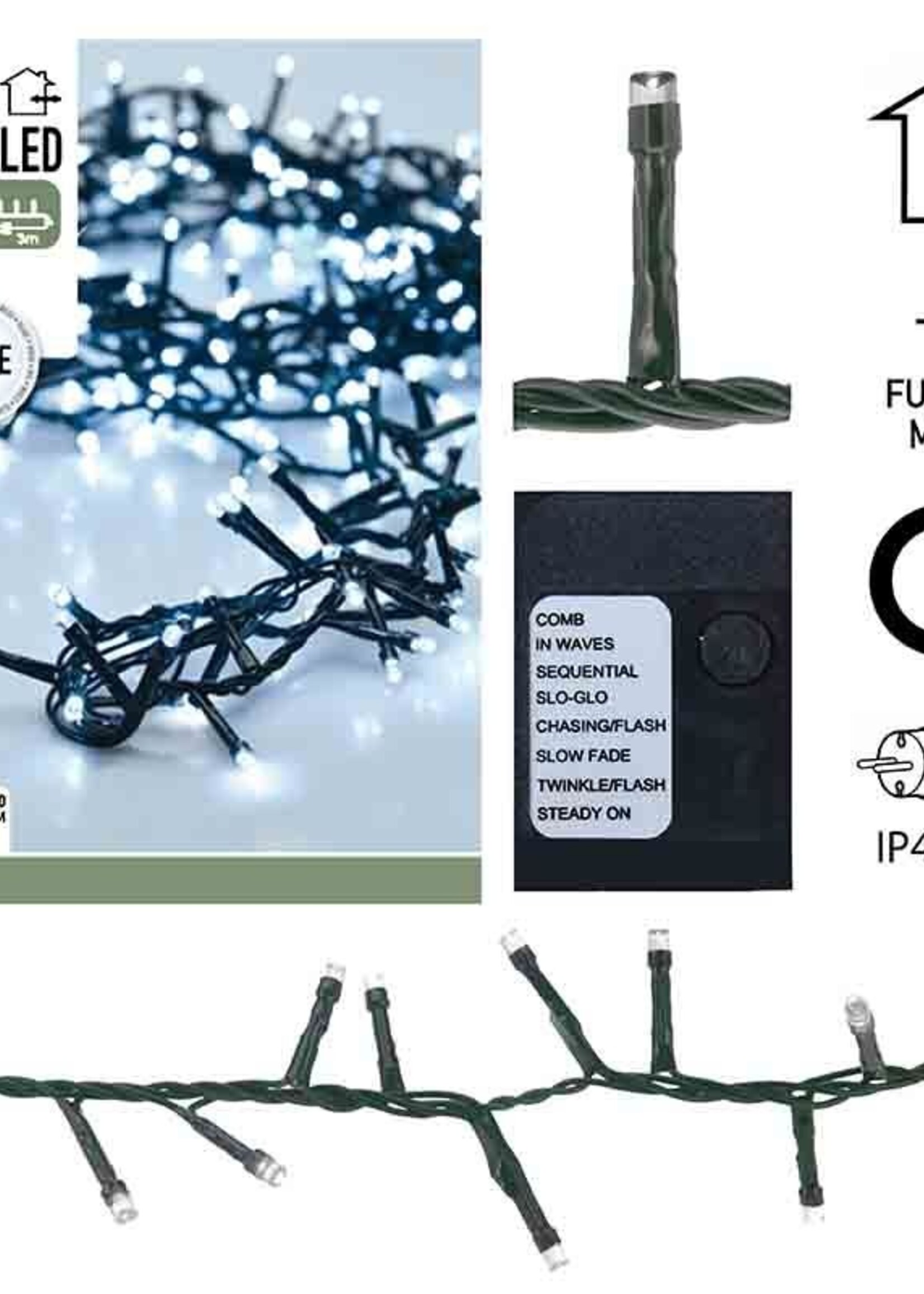 Micro Cluster 800 LED's  - 16 meter - wit - 8 functies + geheugen
