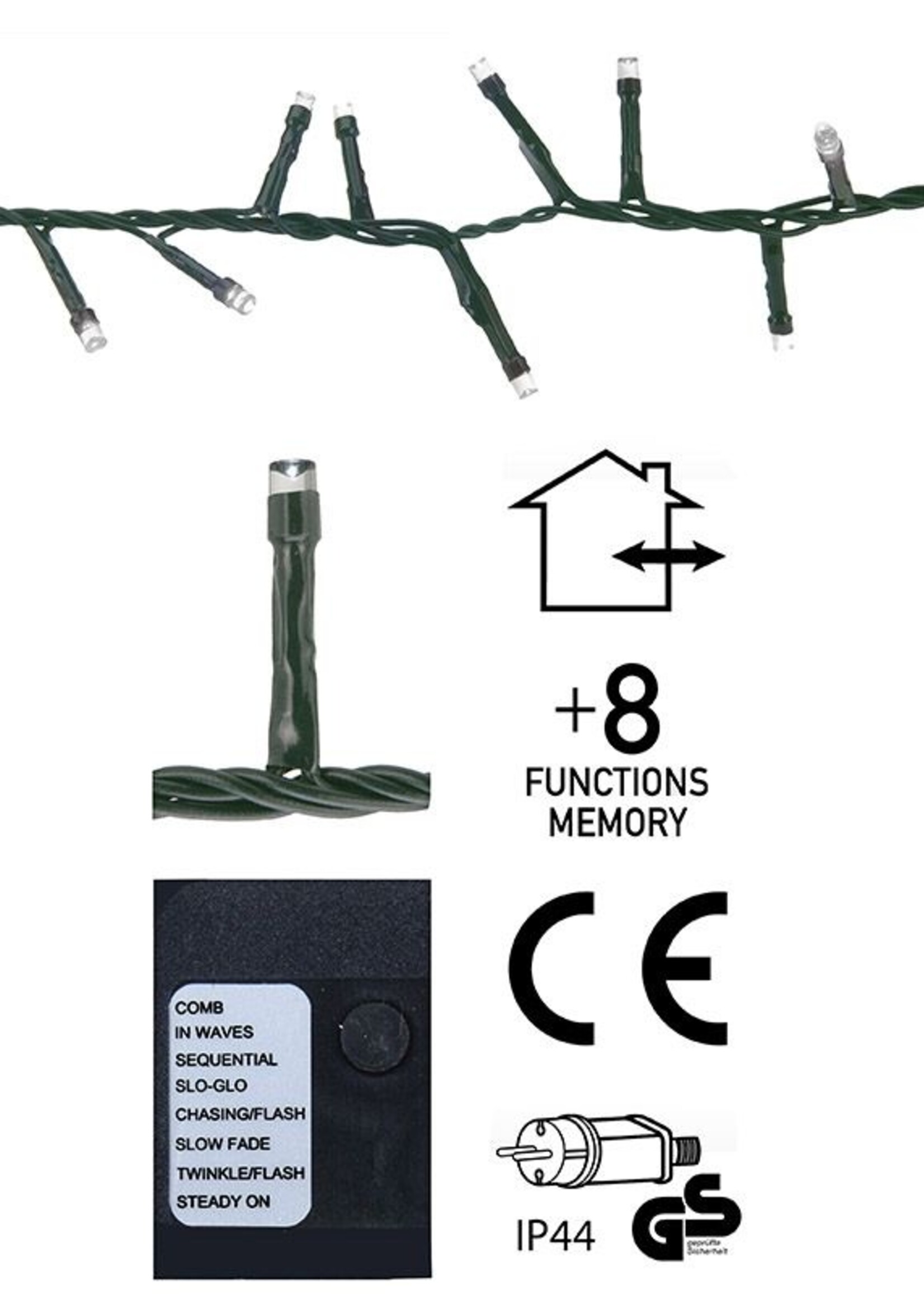 Micro Cluster 800 LED's  - 16 meter - wit - 8 functies + geheugen