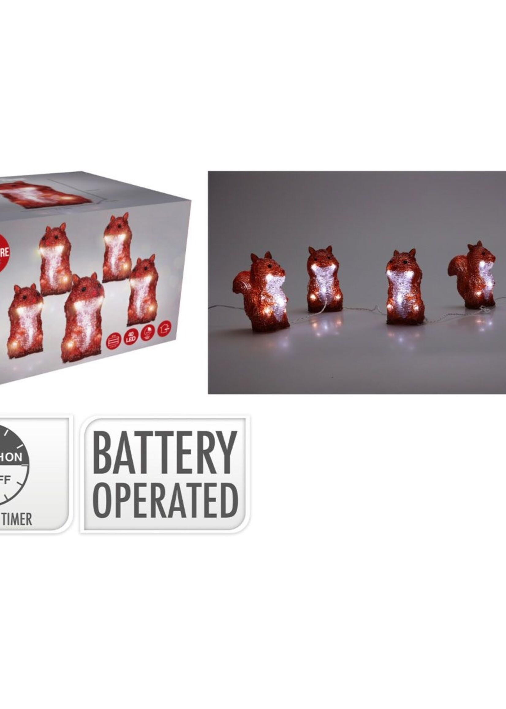 Kerstfiguur Acryl - Eekhoorns - LED - set van 5