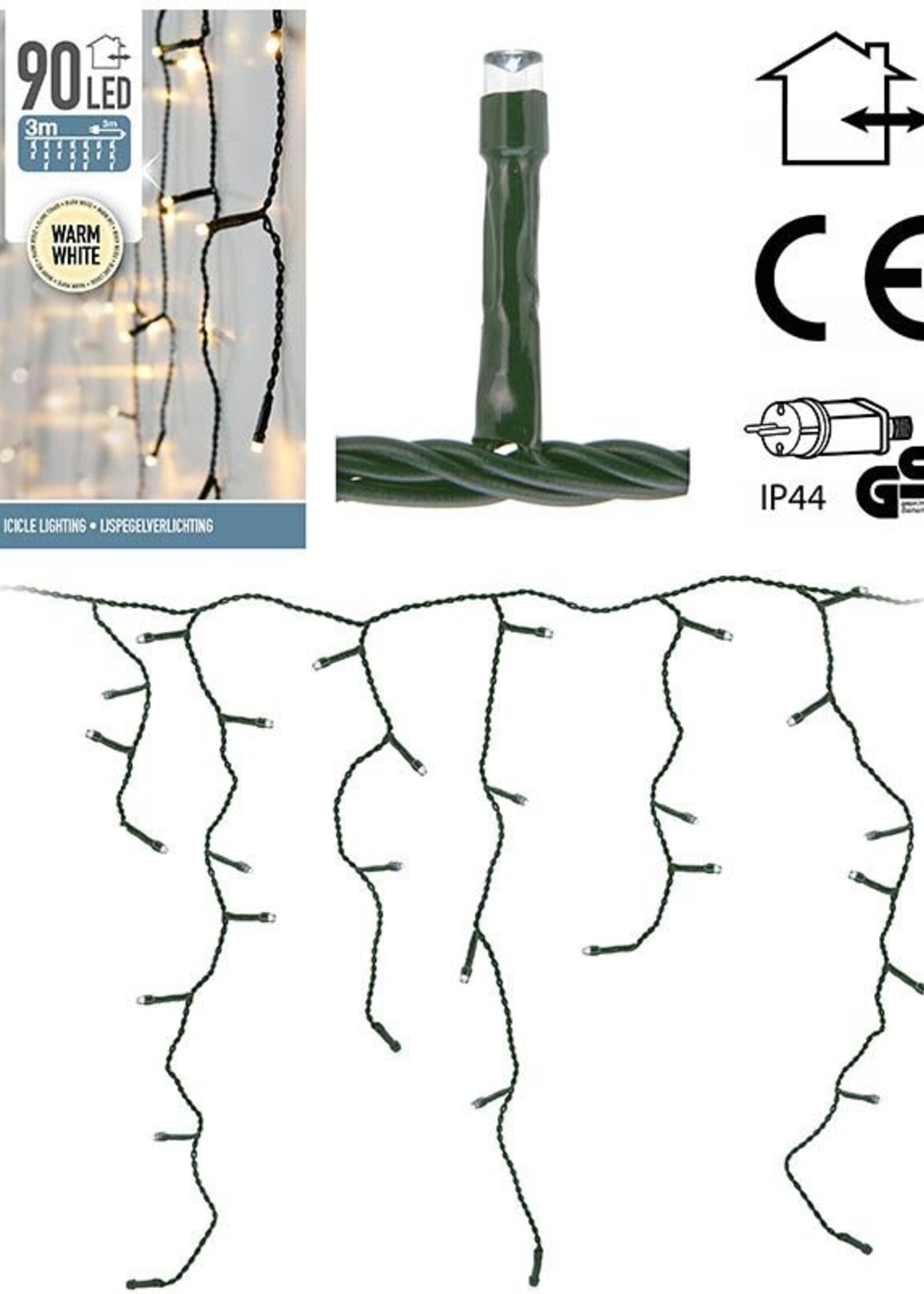 IJspegel verlichting 90 LED's - 3 meter - warm wit