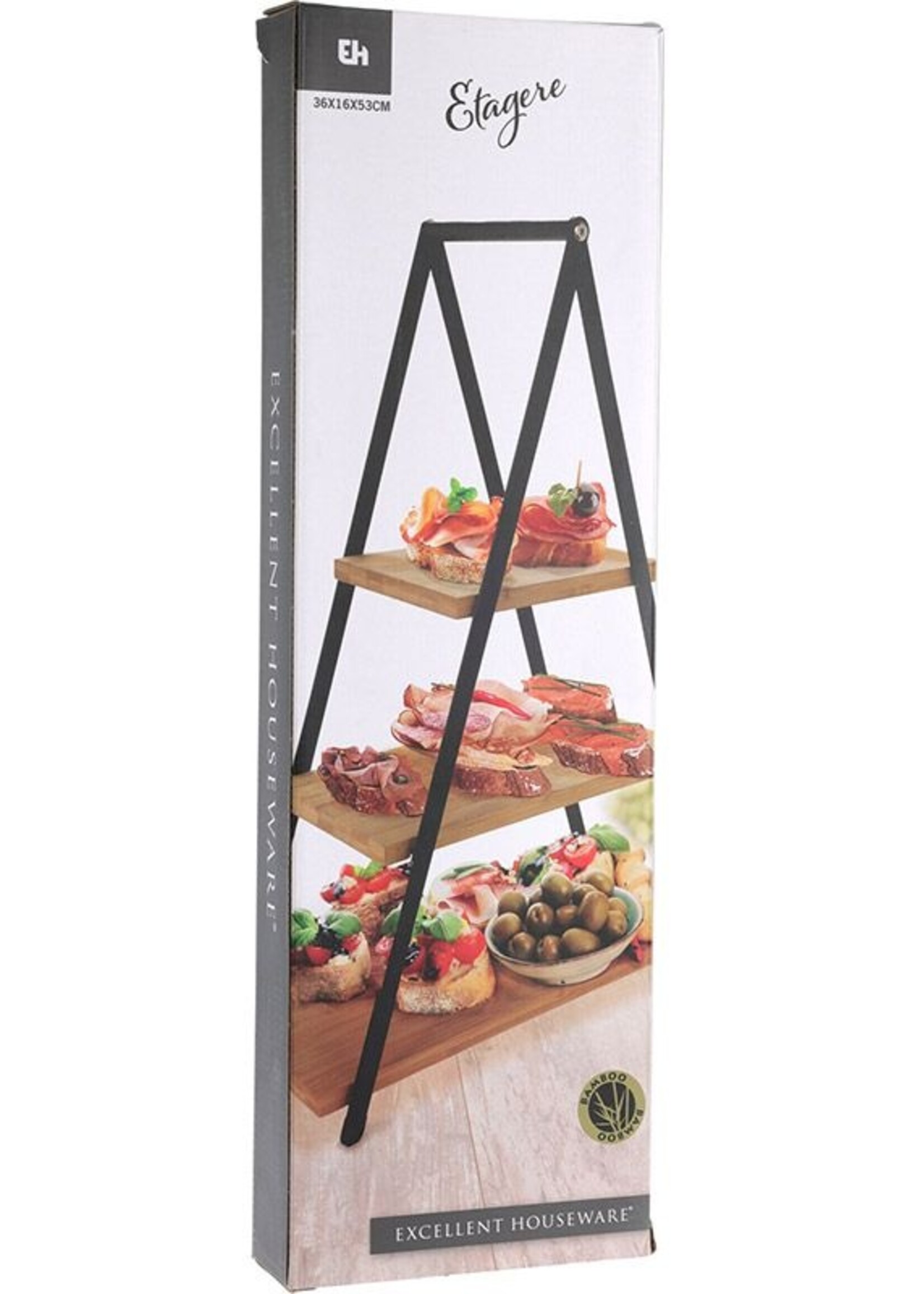 Excellent Houseware Etagere 3 lagen - bamboe - hoogte 53 cm