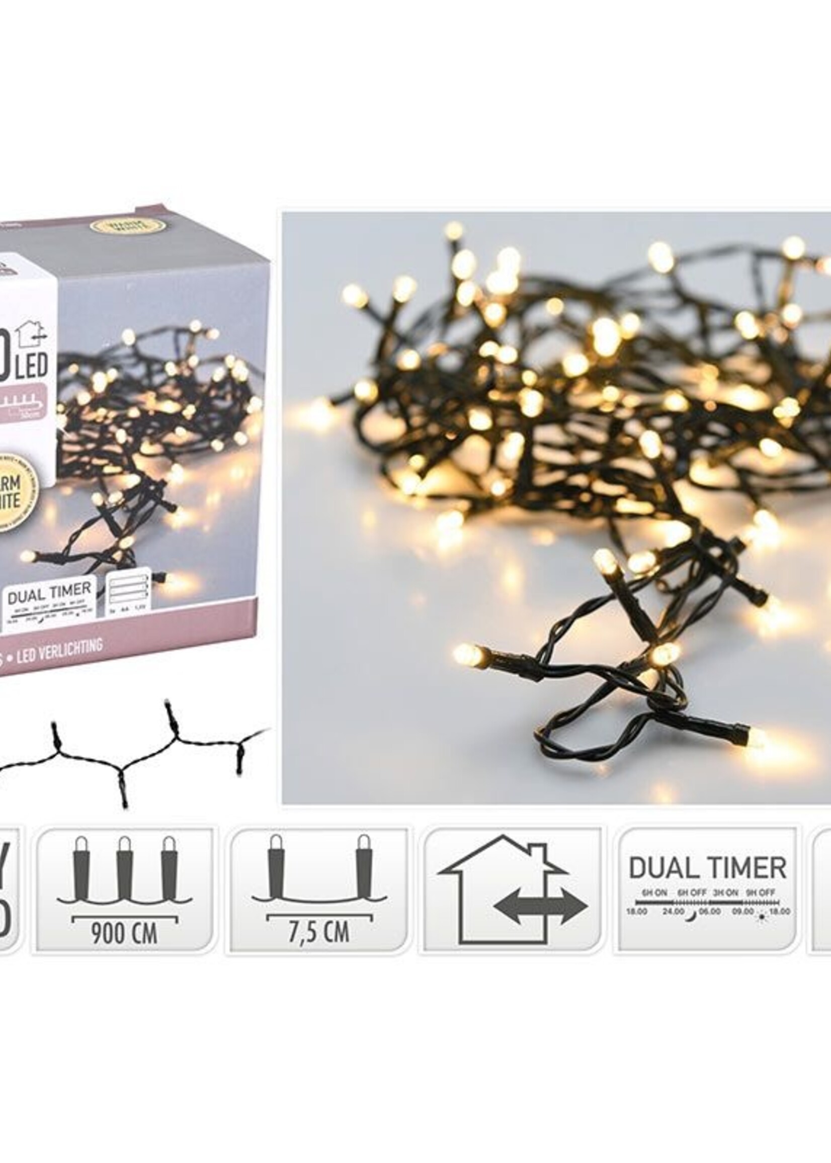 LED verlichting 120 LED - 9 meter - warm wit - Batterijbox 120 warm wit - dual-timer - geheugen en lichtfuncties