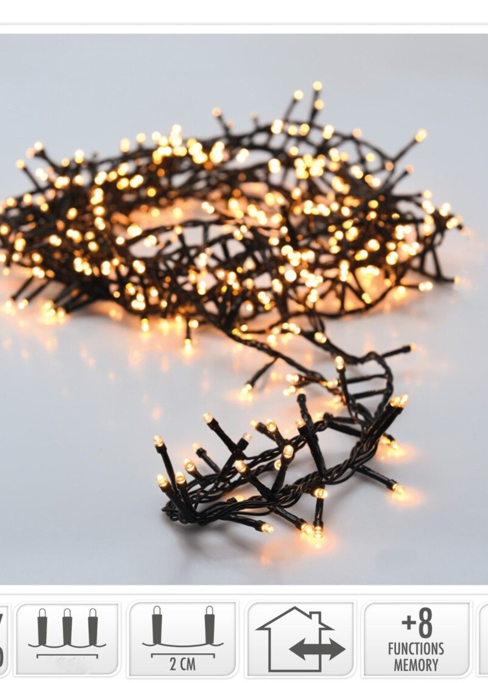 Micro Cluster 200 led - 4m - extra warm wit - Batterij - Lichtfuncties - Geheugen - Timer