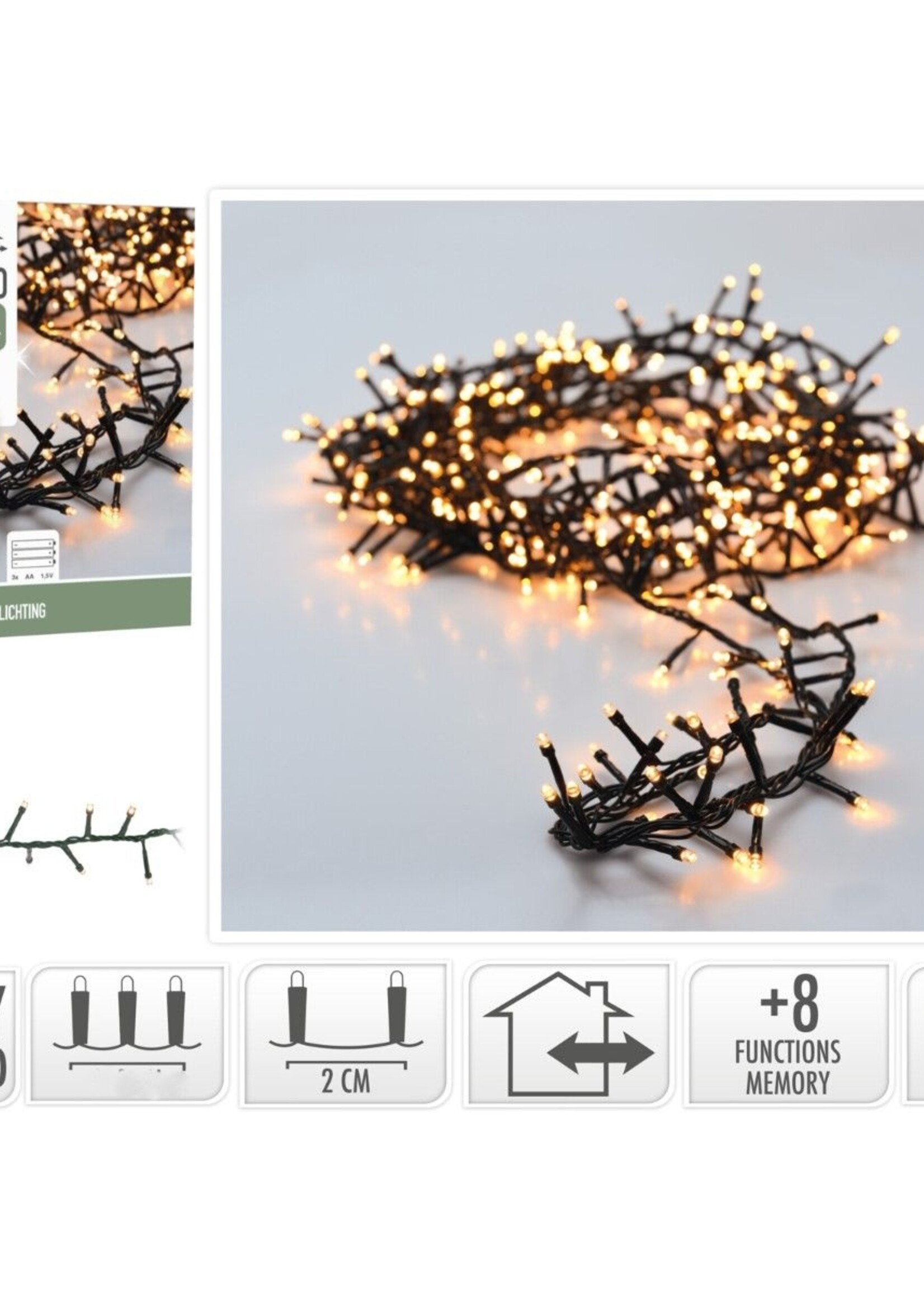 Micro Cluster 200 led - 4m - extra warm wit - Batterij - Lichtfuncties - Geheugen - Timer