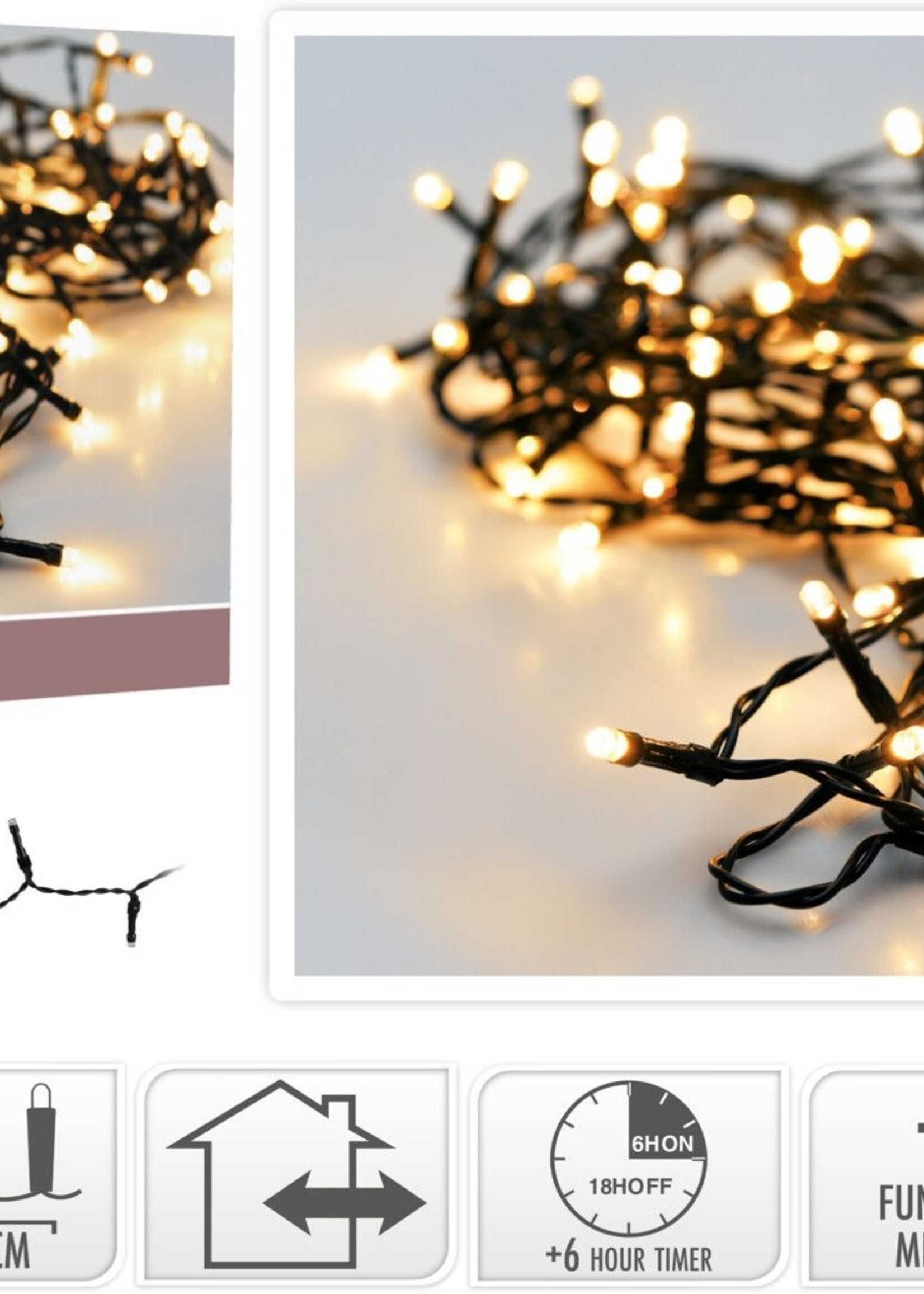 Kerstverlichting 192 led - 14.5m - extra warm wit - Batterij - Lichtfuncties - Geheugen - Timer