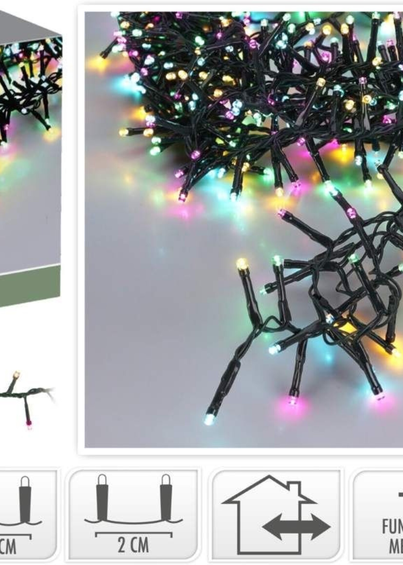 Micro Cluster 200 led - 4m - Soft Multi Colour - Batterij - Lichtfuncties - Geheugen - Timer