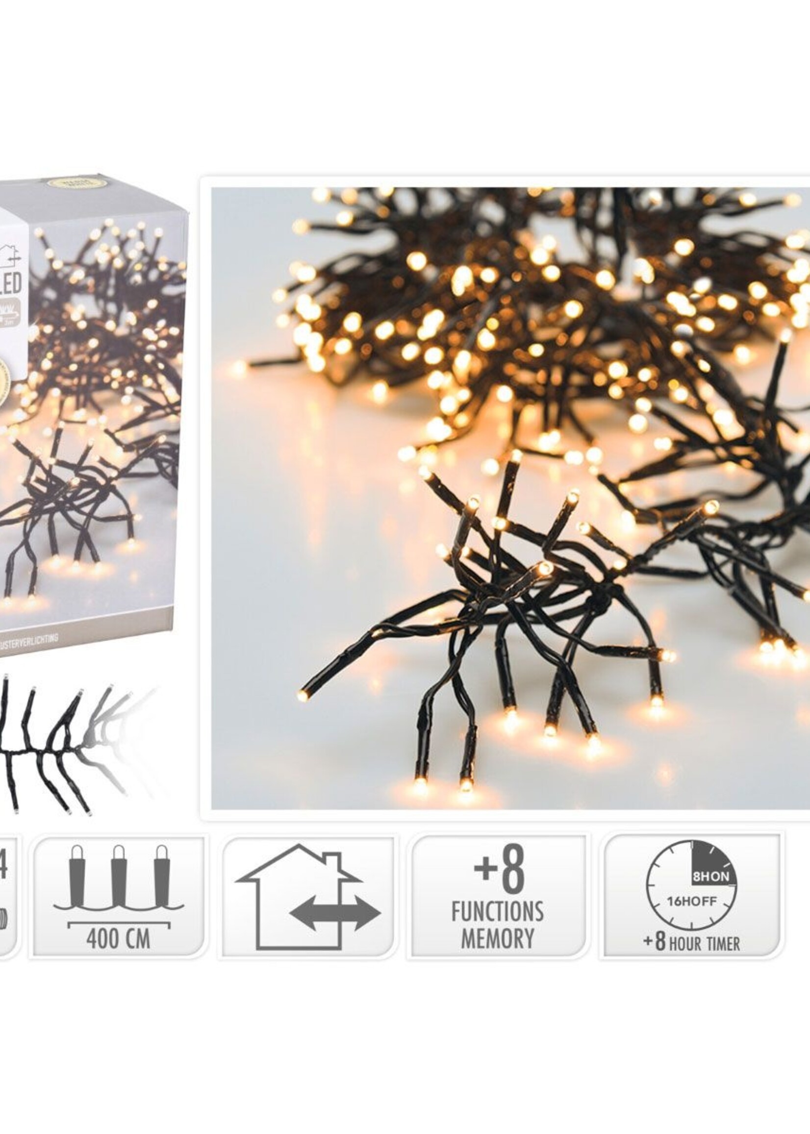 Clusterverlichting - 576 LED - 4m - Timer - Lichtfuncties - warm wit