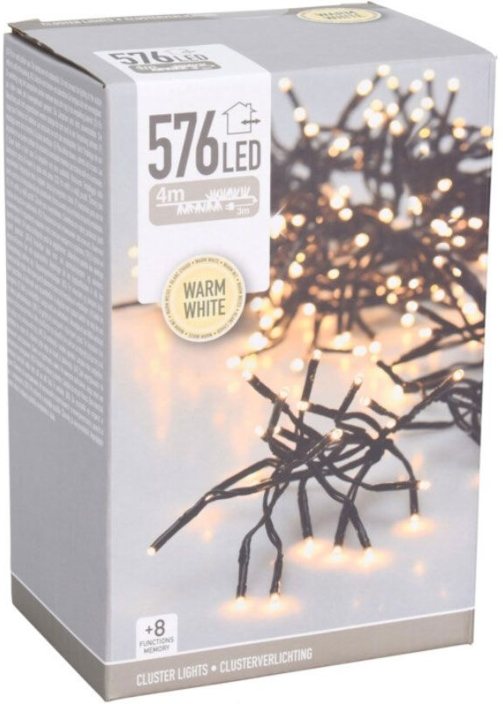 Clusterverlichting - 576 LED - 4m - Timer - Lichtfuncties - warm wit