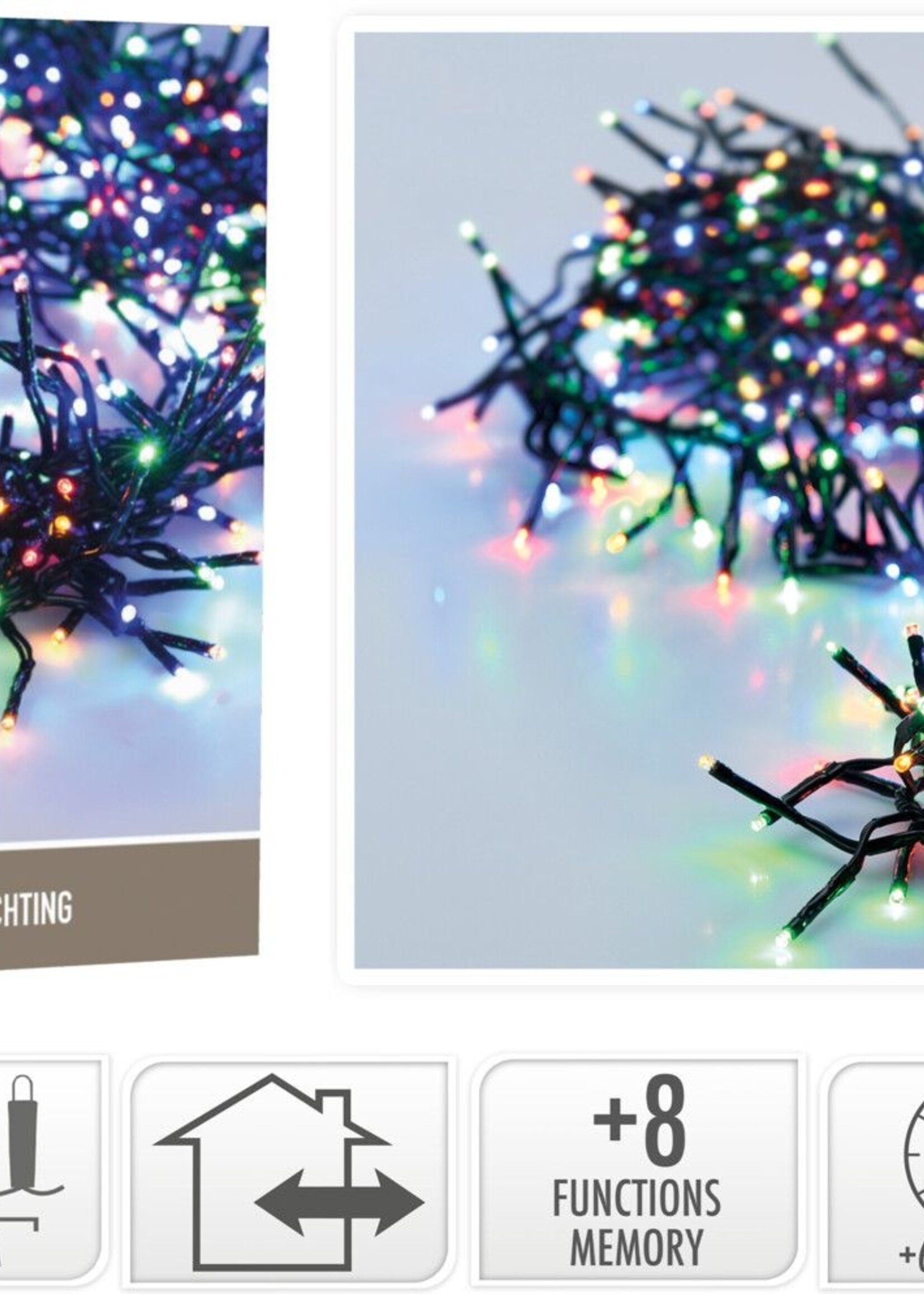 Clusterverlichting 192 led -  1.4m - multicolor - Batterij - Lichtfuncties - Geheugen - Timer