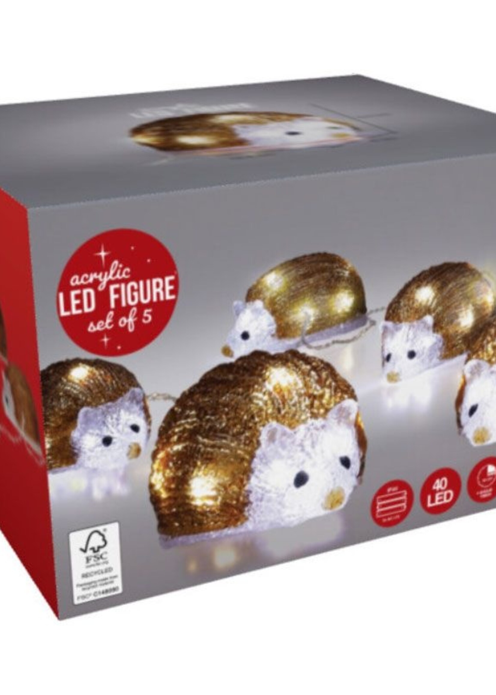 Kerstfiguur Acryl - Egels - LED - set van 5