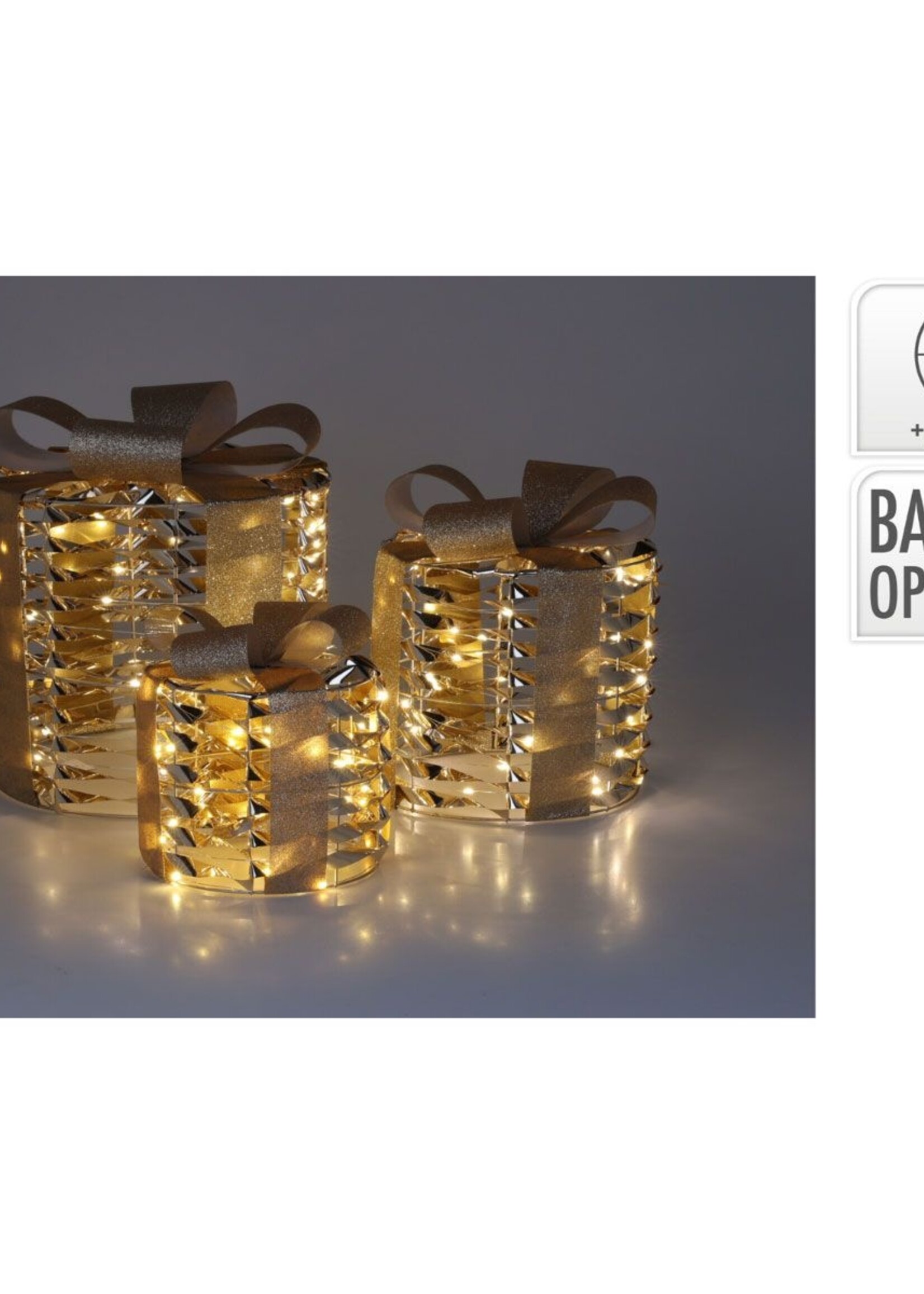 Kerstgifts met Verlichting - 3 stuks - goud