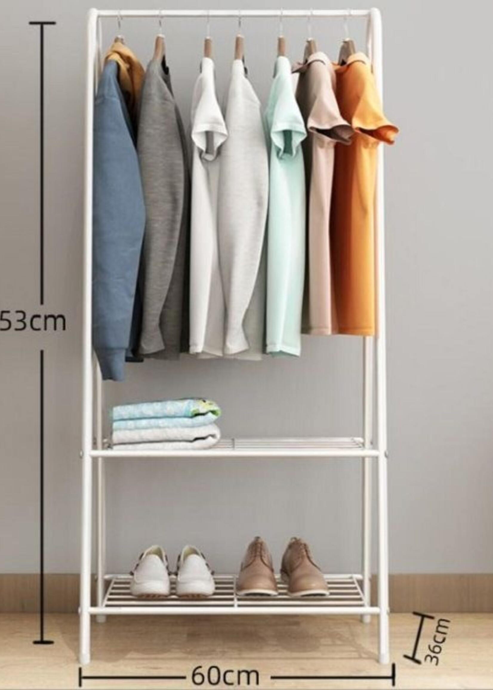 Ceruzo Kledingrek met Schoenenrek - metaal - Wit - 152 cm hoog - 60 cm breed