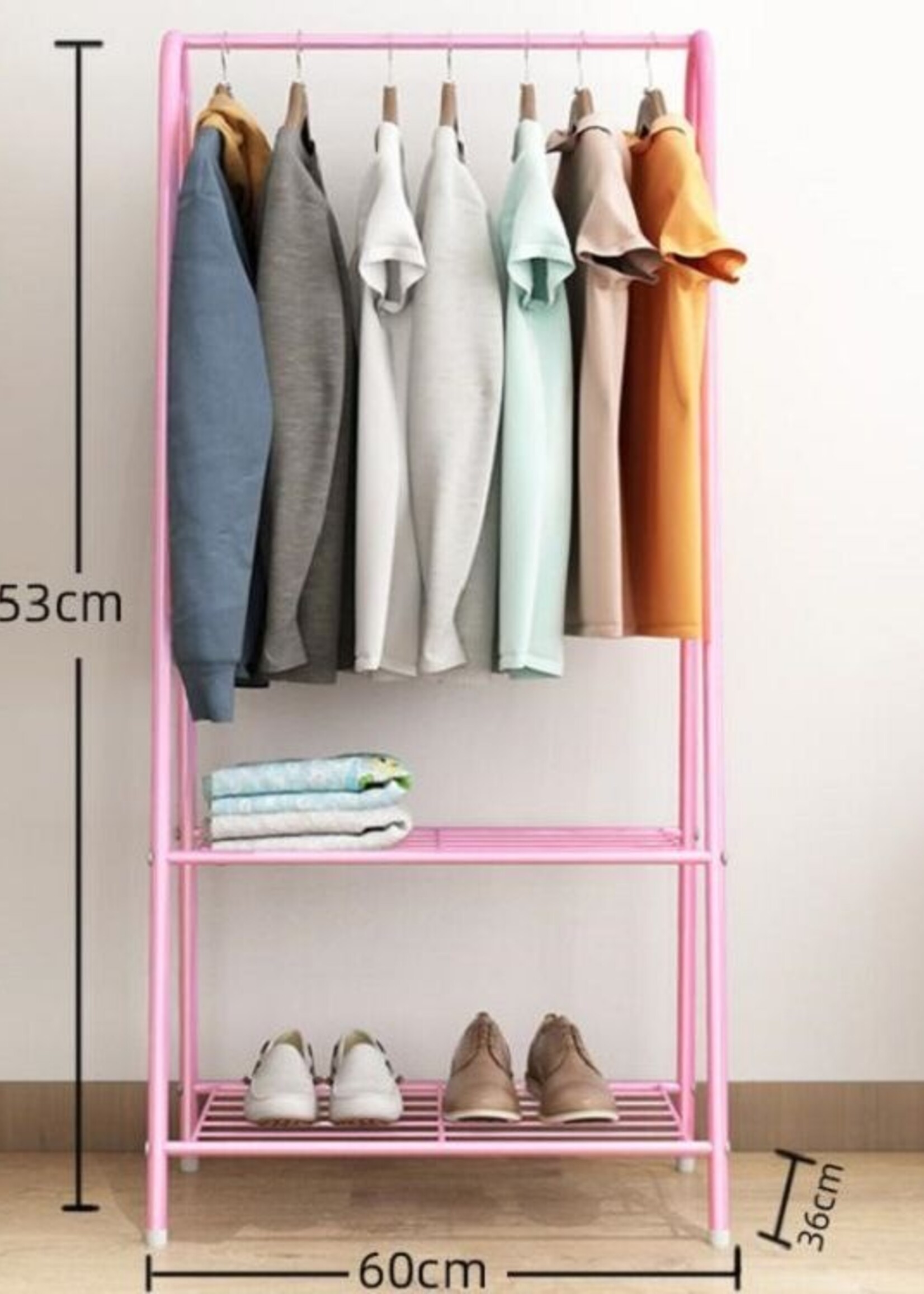 Ceruzo Kledingrek met Schoenenrek - metaal - pink - 152 cm hoog - 60 cm breed