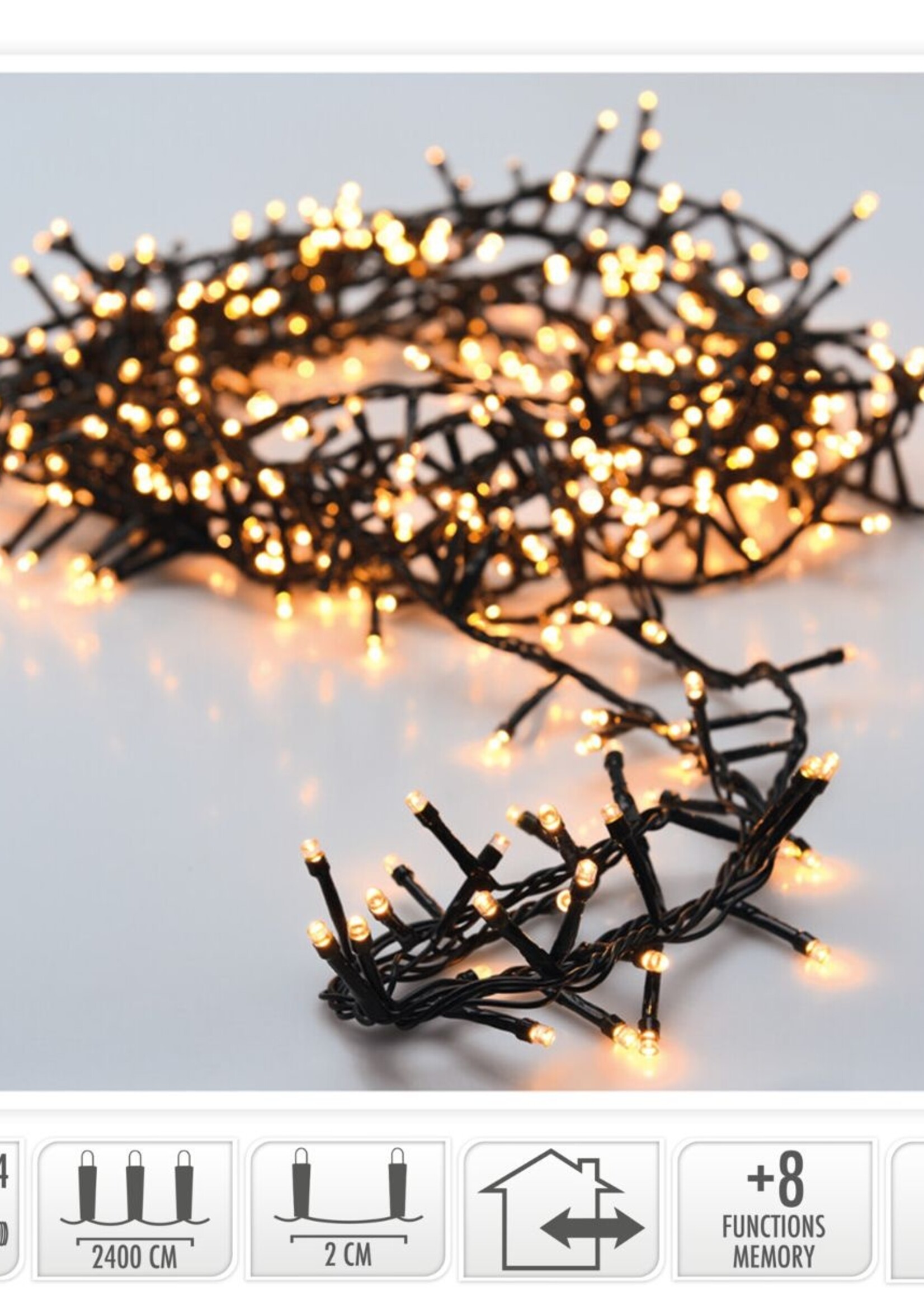 Microcluster - 1200 led - 24m - extra warm wit - Timer - Lichtfuncties - Geheugen - Buiten