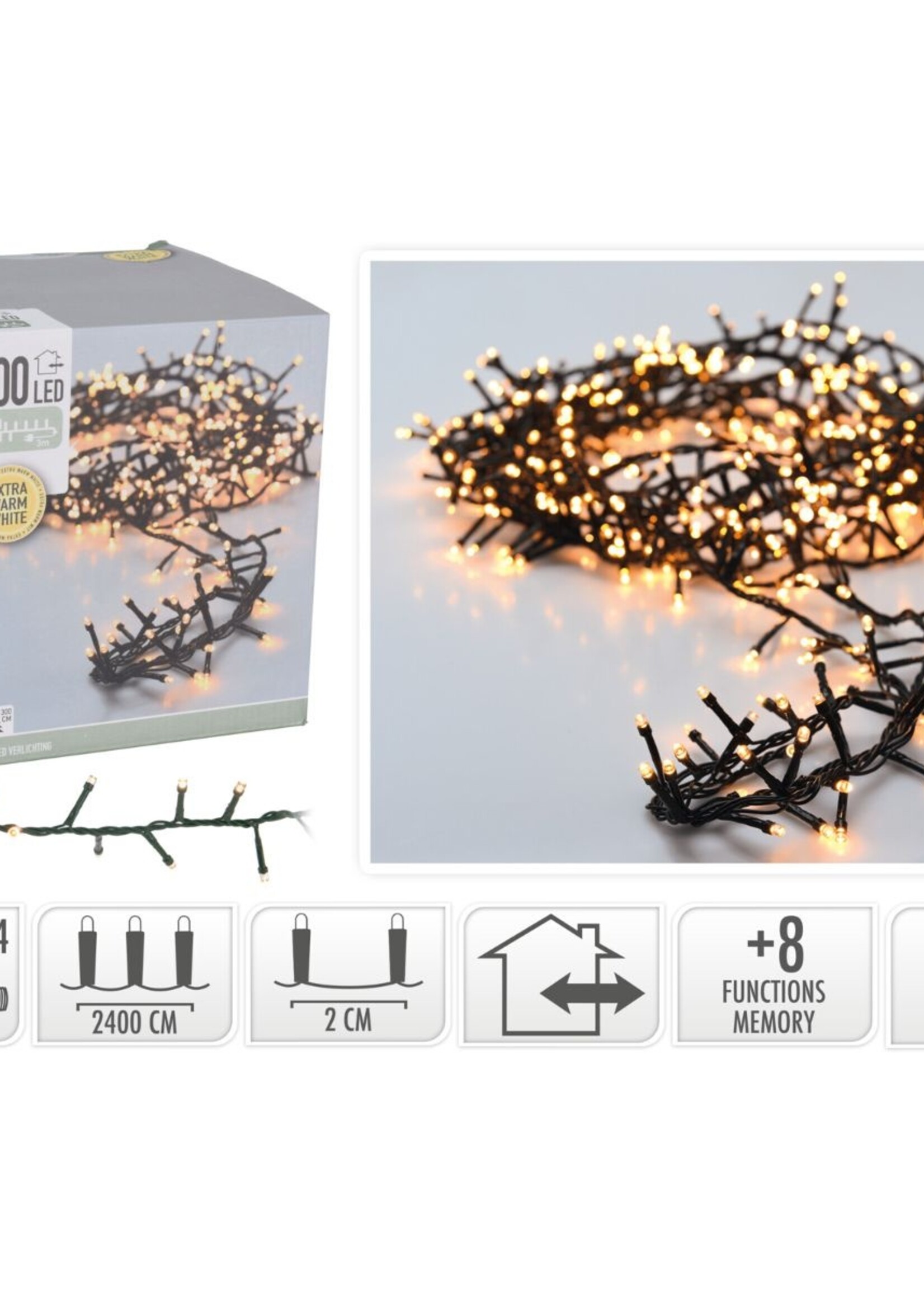 Microcluster - 1200 led - 24m - extra warm wit - Timer - Lichtfuncties - Geheugen - Buiten