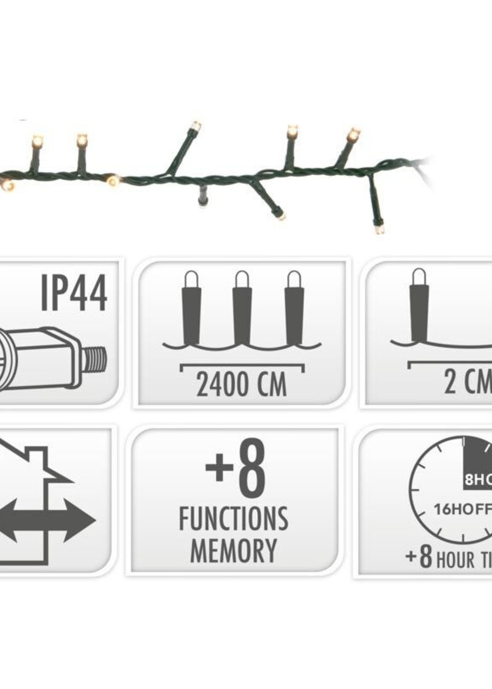 Microcluster - 1200 led - 24m - extra warm wit - Timer - Lichtfuncties - Geheugen - Buiten