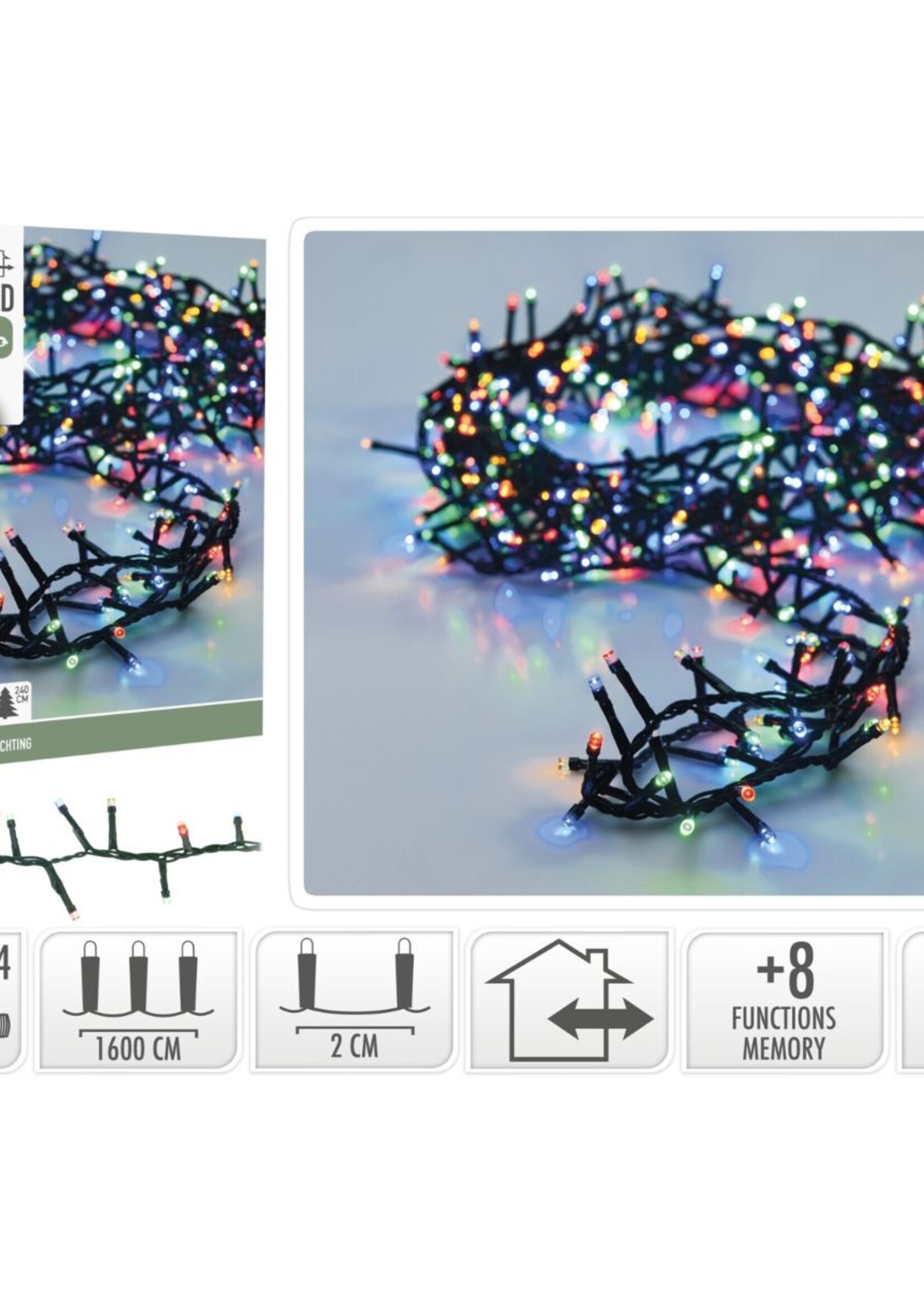 Microcluster - 800 led - 16m - multicolor - Timer - Lichtfuncties - Geheugen - Buiten
