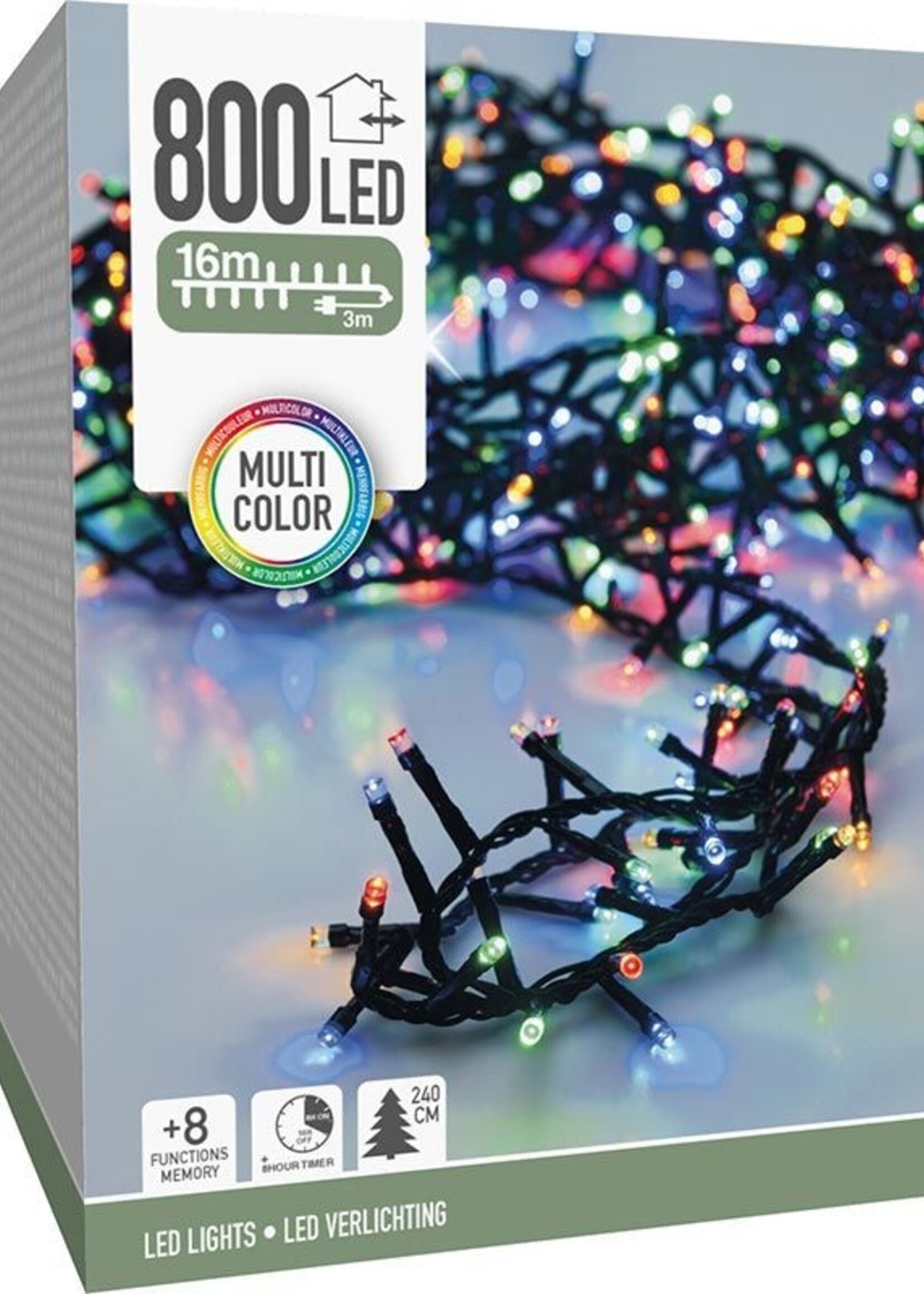Microcluster - 800 led - 16m - multicolor - Timer - Lichtfuncties - Geheugen - Buiten