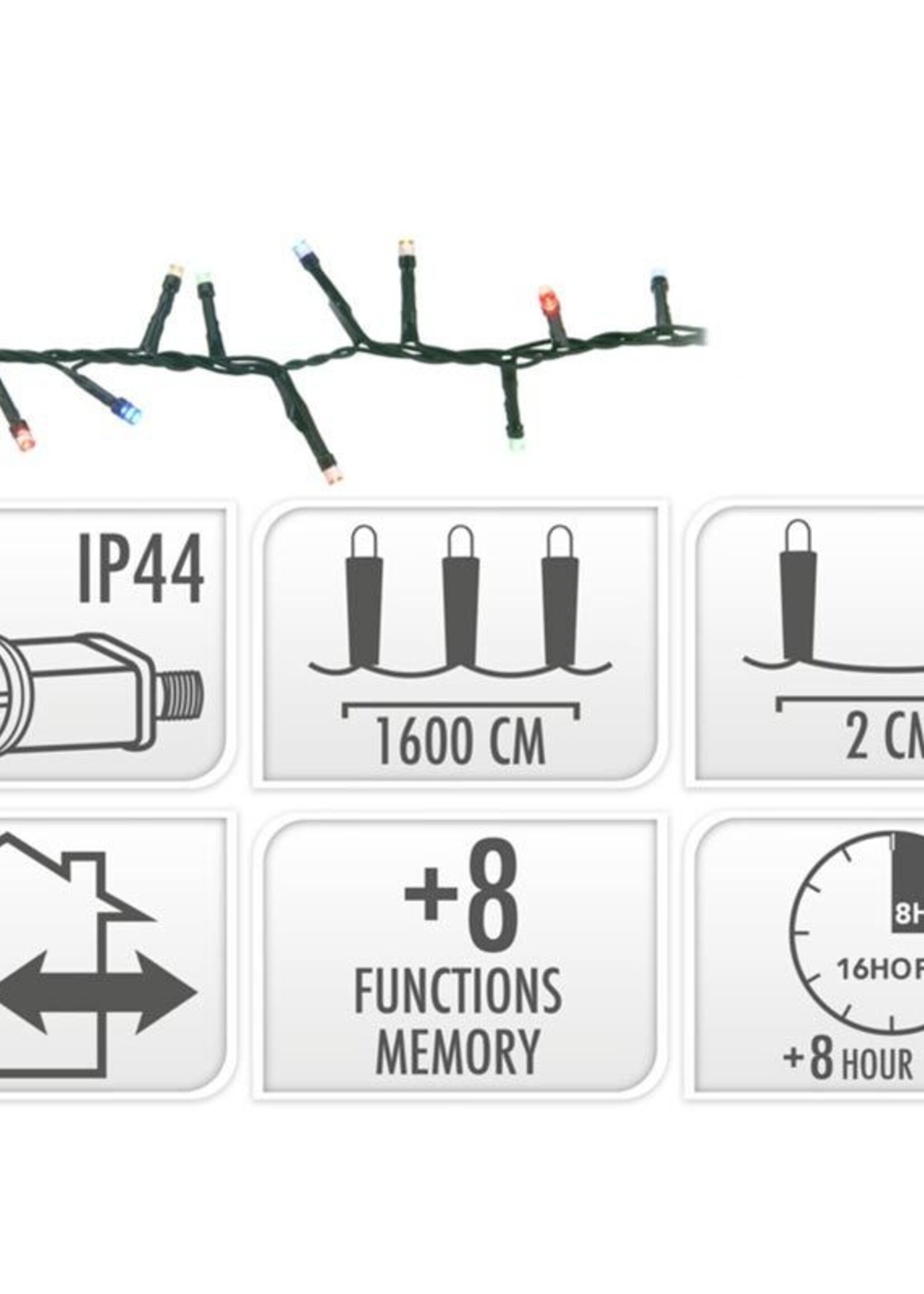 Microcluster - 800 led - 16m - multicolor - Timer - Lichtfuncties - Geheugen - Buiten